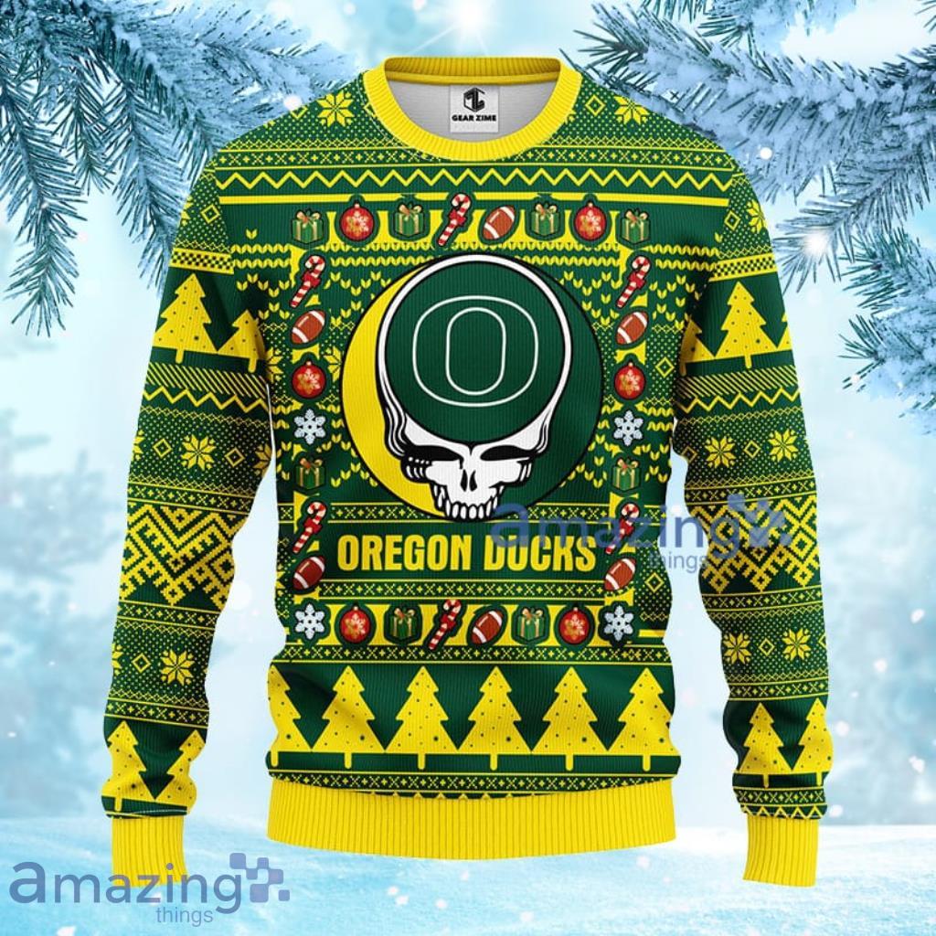 NCAA Oregon Ducks Grateful Dead Ugly Christmas Fleece Sweater 3D Gift For Fan Product Photo 1