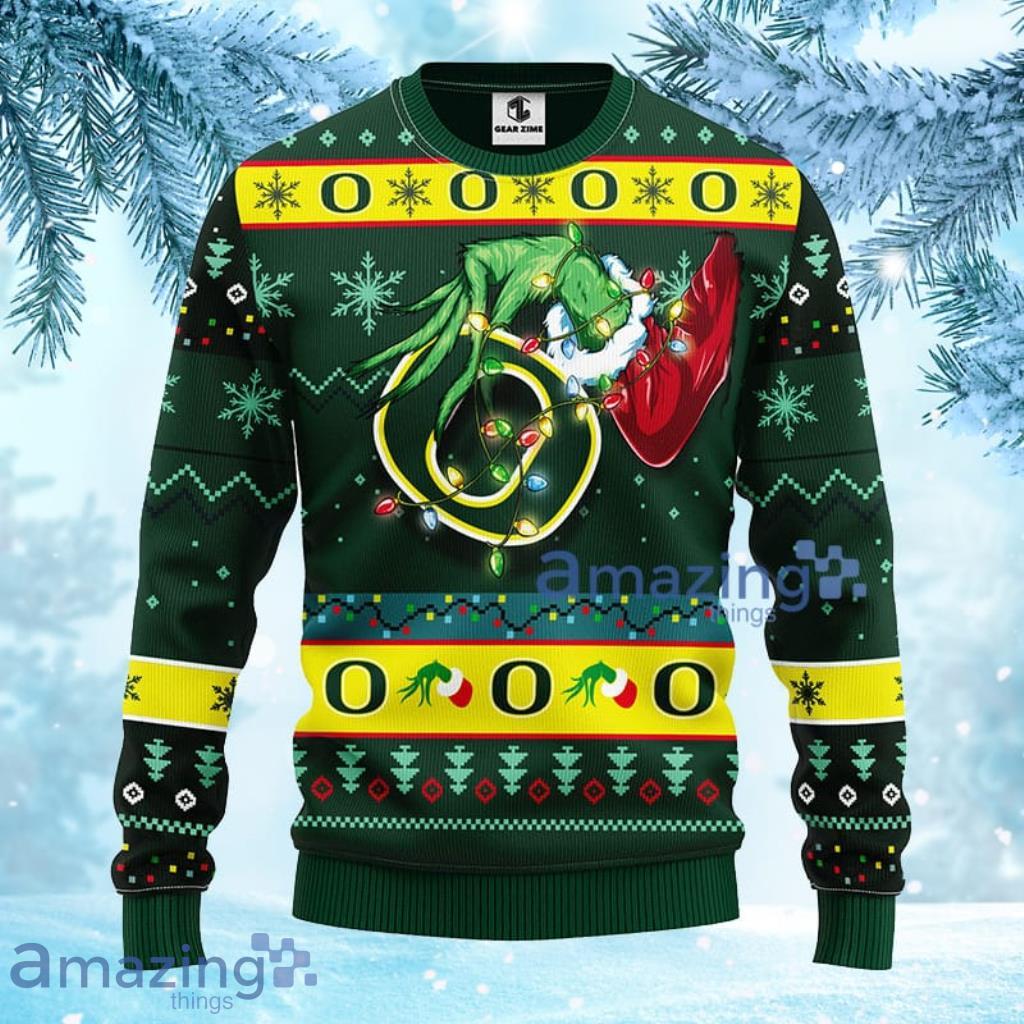NCAA Oregon Ducks Grinch Christmas Ugly Sweater 3D Gift For Fan Product Photo 1