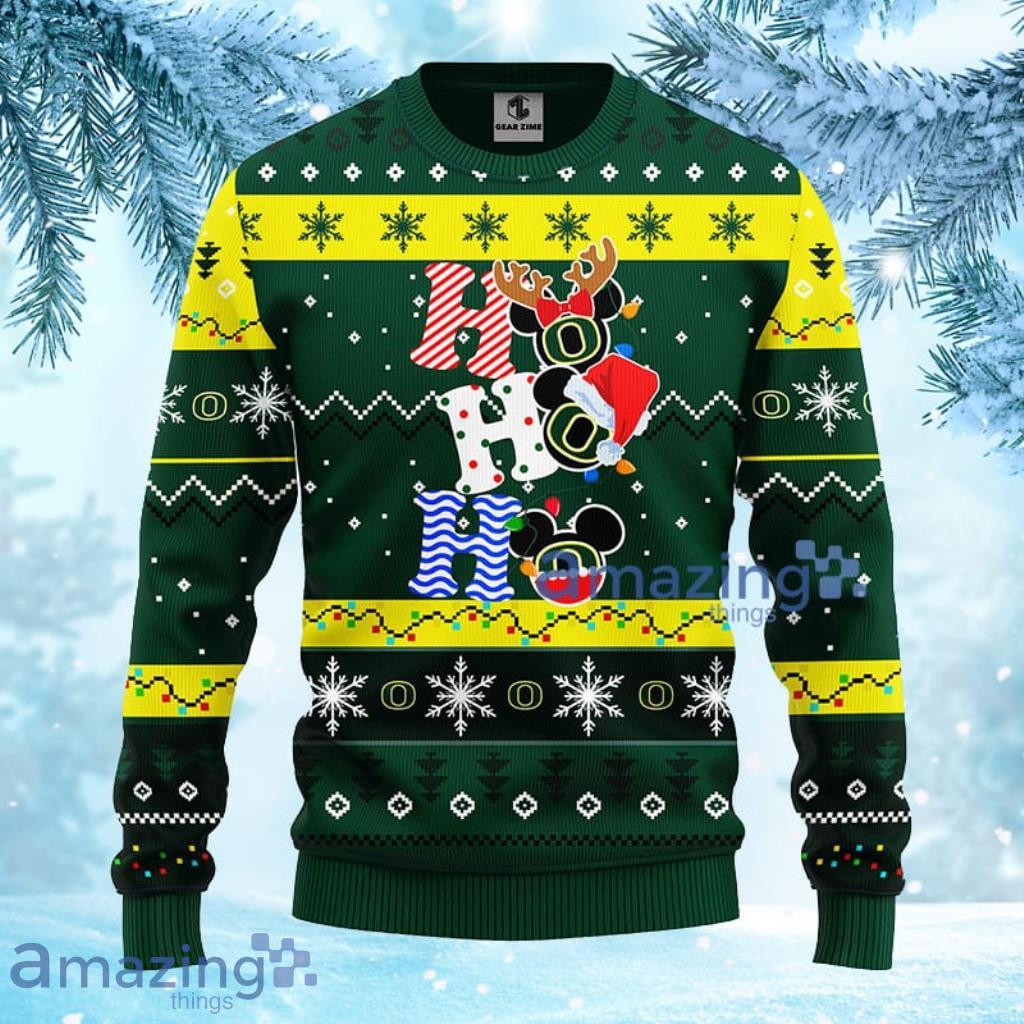 NCAA Oregon Ducks HoHoHo Mickey Christmas Ugly Sweater 3D Gift For Fan Product Photo 1