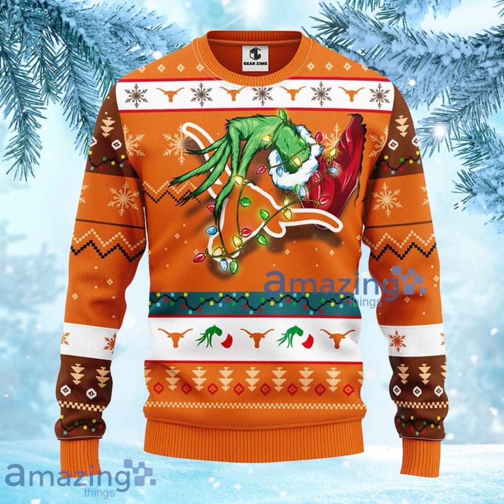 NCAA Texas Longhorns Grinch Christmas Ugly Sweater 3D Gift For Fan Product Photo 1