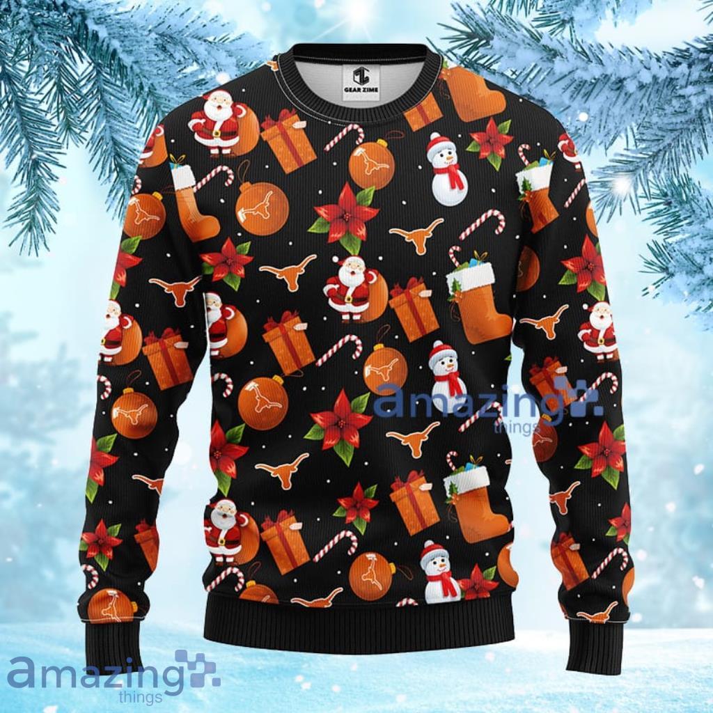 NCAA Texas Longhorns Santa Claus Snowman Christmas Ugly Sweater 3D Gift For Fan Product Photo 1