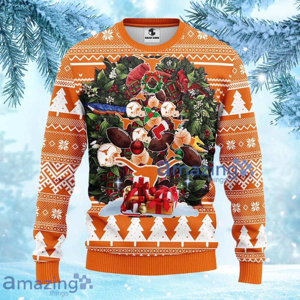 NCAA Texas Longhorns Tree Ugly Christmas Fleece Sweater 3D Gift For Fan Product Photo 1