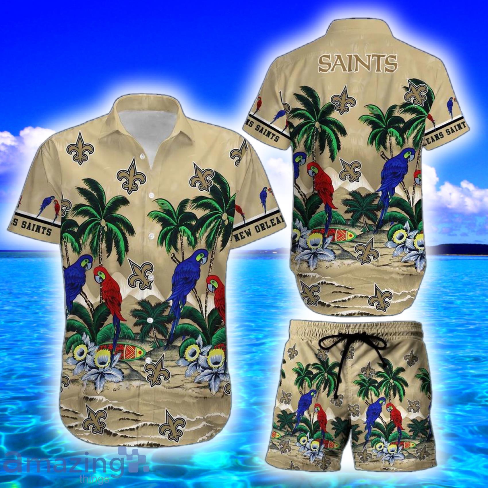 New Orleans Saints Nfl Football Pariot Birds And Palm Trees Island Graphic DS Hawaiian Shirt And Short Product Photo 1