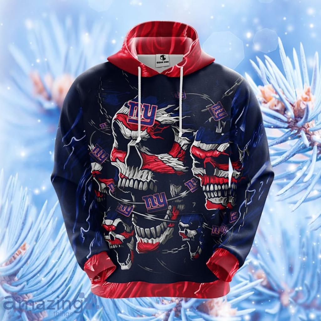 New York Giants NFL Skull Funny Red Hoodie, Zip Hoodie 3D All Over Print For Fans Product Photo 1