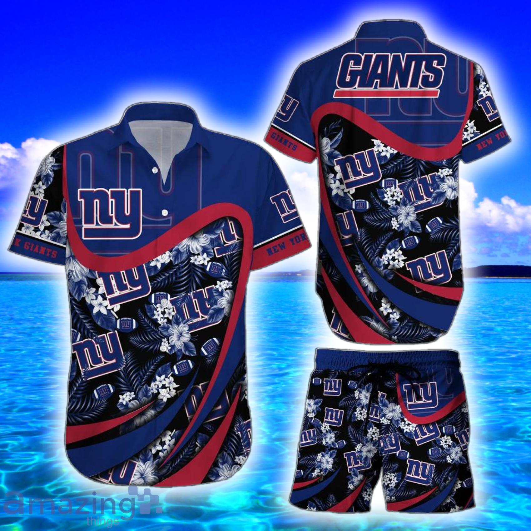 New York Giants Nfl Tropical Flowers Pattern Amazing Design Hawaiian Shirt And Short Product Photo 1