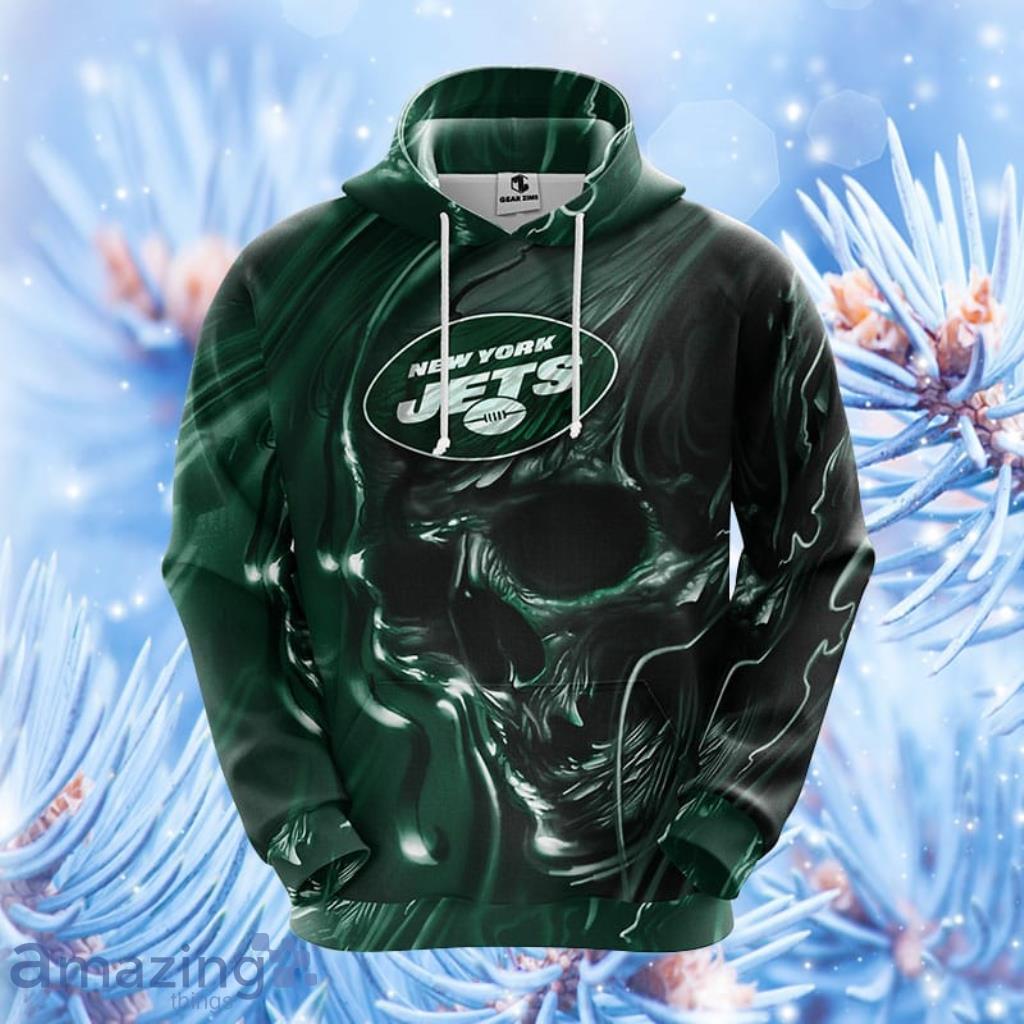 New York Jets NFL Skull Green Hoodie, Zip Hoodie 3D All Over Print For Fans Product Photo 1