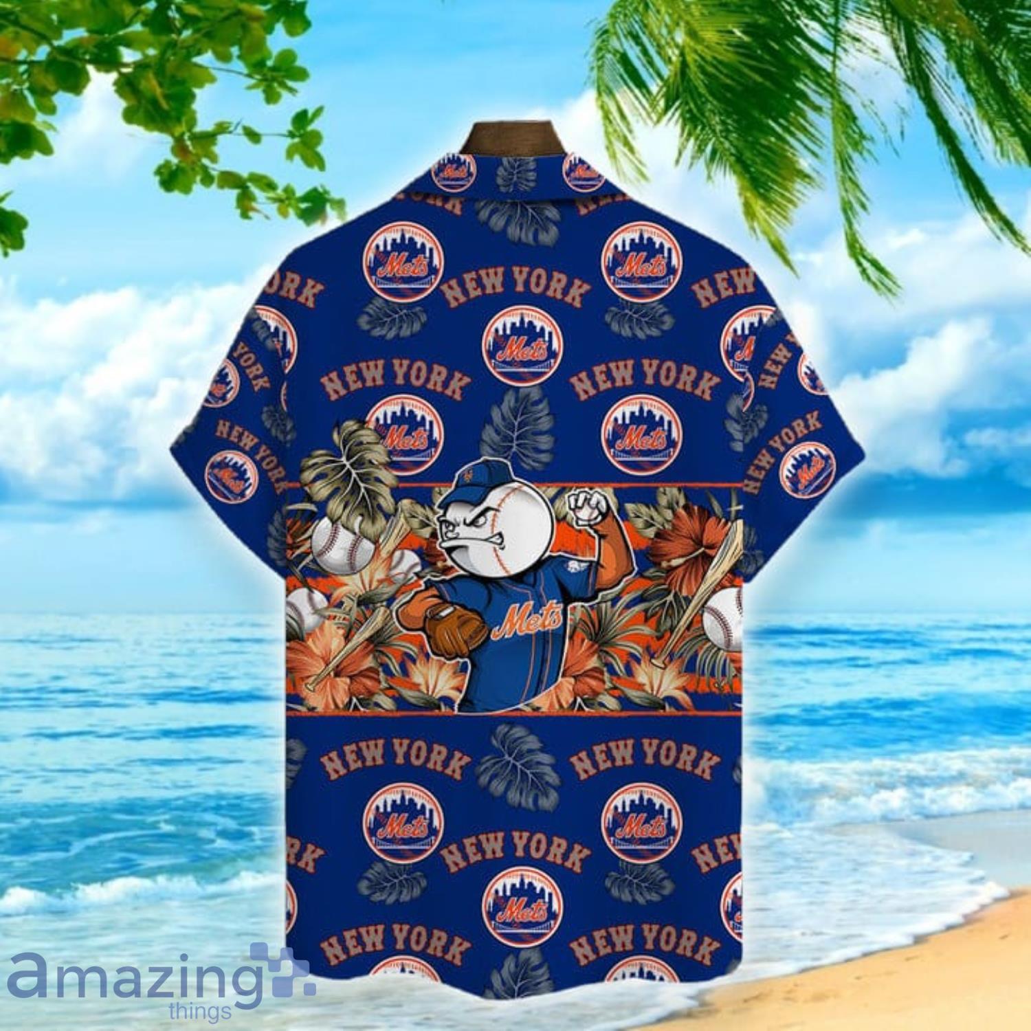 New York Mets Mascot And Leaves Tropical Style Hawaiian Shirt image New York Mets Mascot And Leaves Tropical Style Hawaiian Shirt Product Photo 2