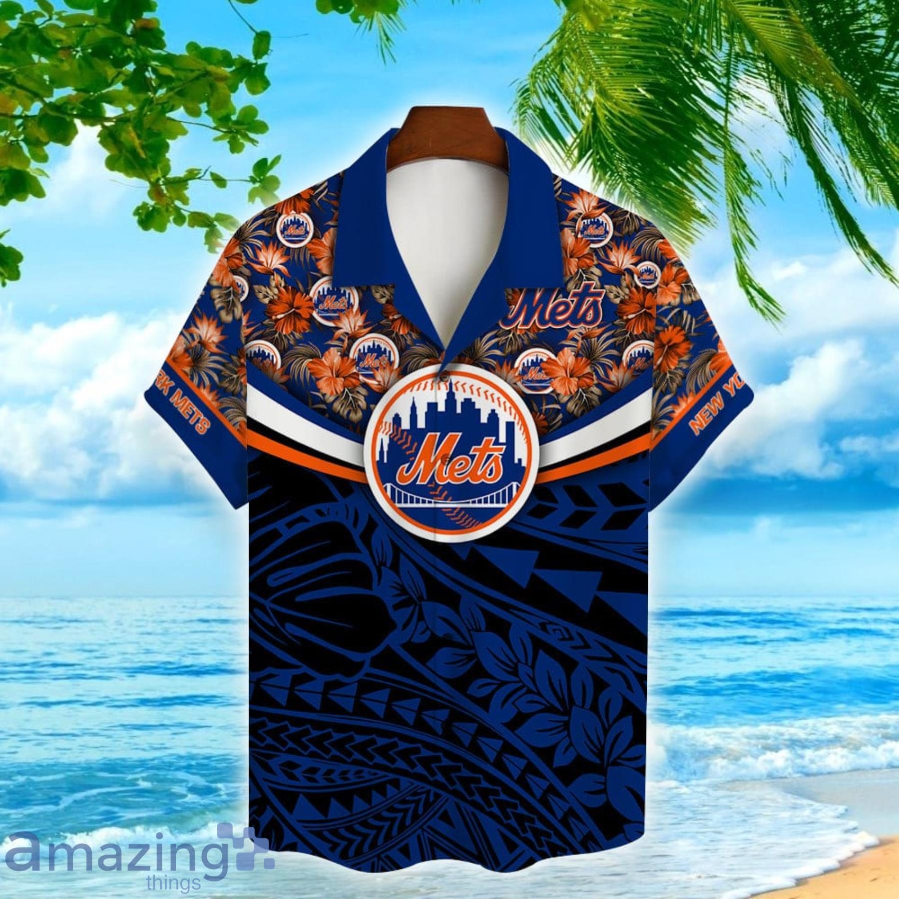 New York Mets Polynesian Flower Pattern Hawaiian Shirt Custom Name And Number For Fans image New York Mets Polynesian Flower Pattern Hawaiian Shirt Custom Name And Number For Fans Product Photo 3