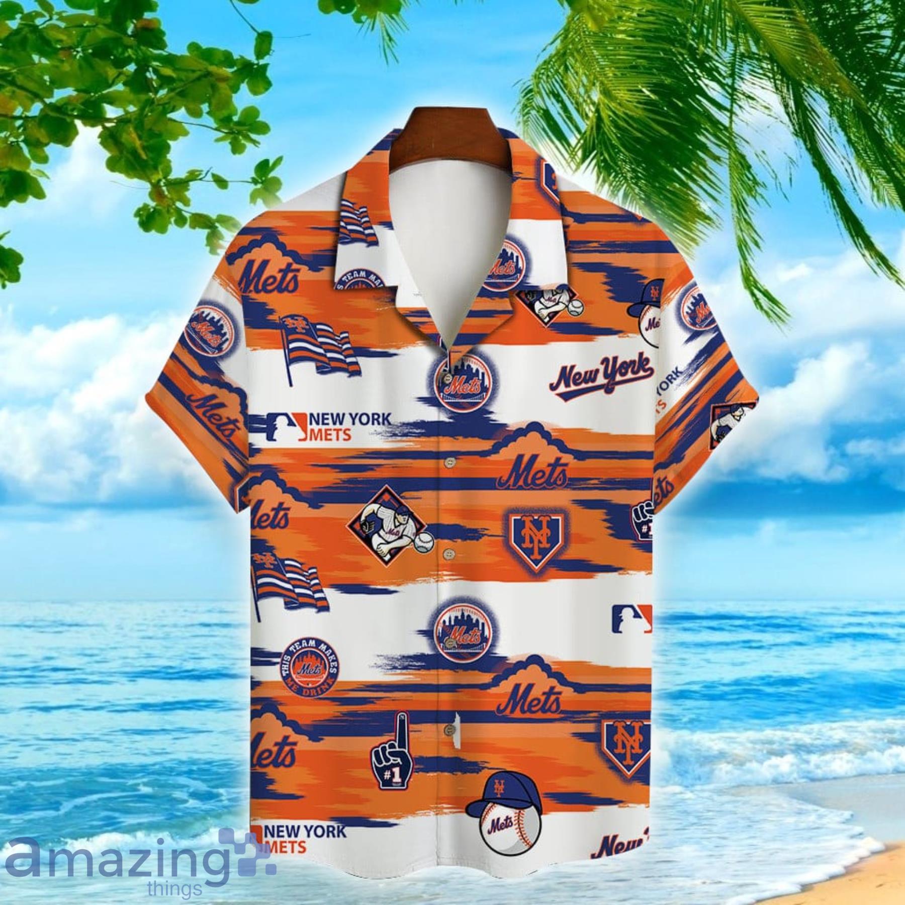 New York Mets Summer Beach Pattern Major League Baseball Hawaiian Shirt For Fans image New York Mets Summer Beach Pattern Major League Baseball Hawaiian Shirt For Fans Product Photo 2