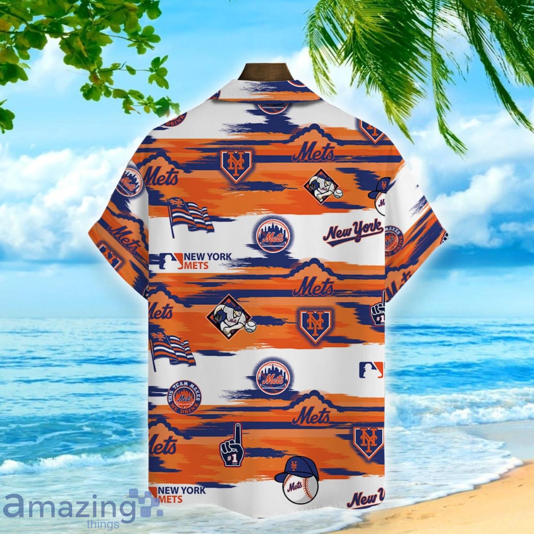 New York Mets Summer Beach Pattern Major League Baseball Hawaiian Shirt For Fans image New York Mets Summer Beach Pattern Major League Baseball Hawaiian Shirt For Fans Product Photo 3
