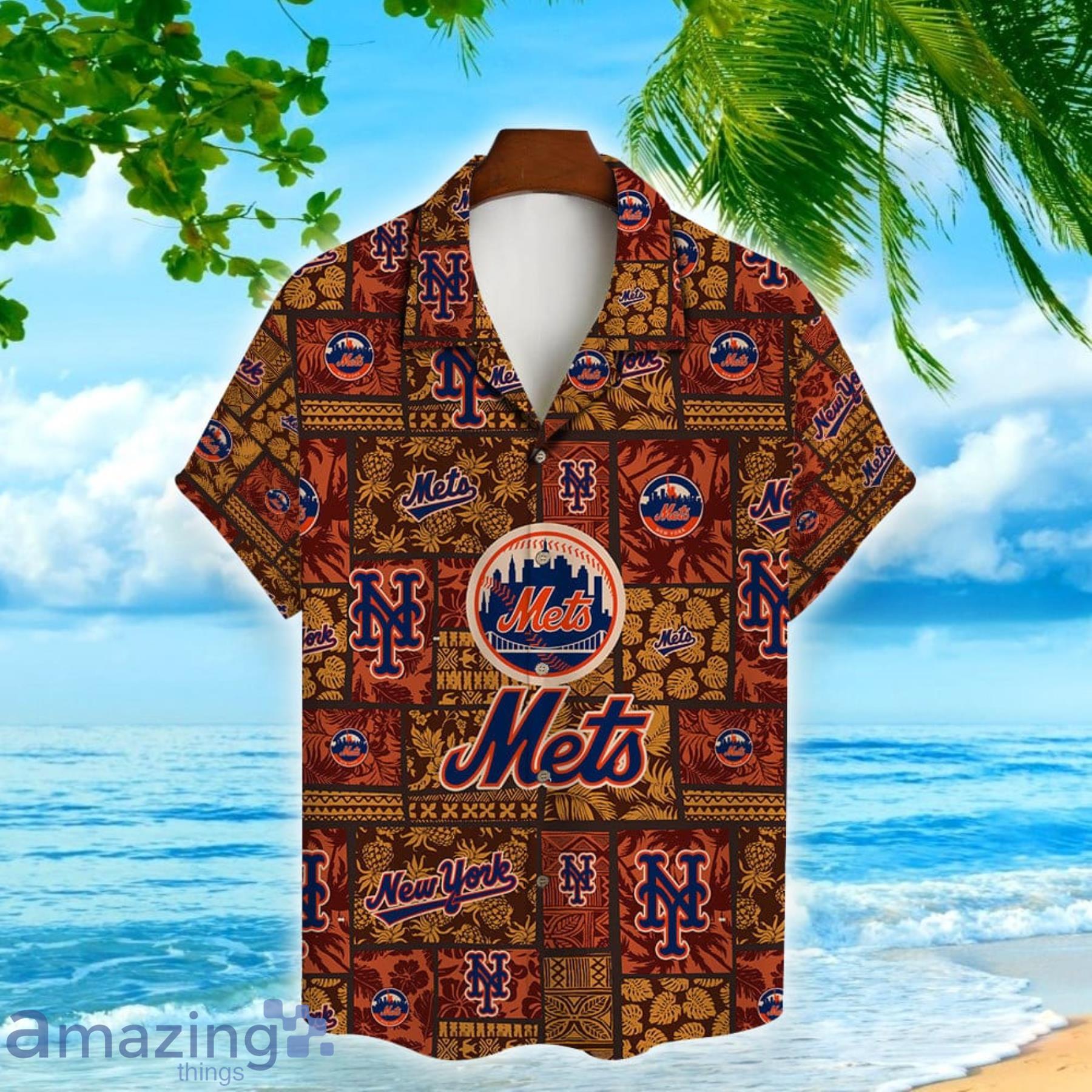 New York Mets Vintage Sea Island Pattern Hawaiian Shirt And Shorts Gift For  Summer