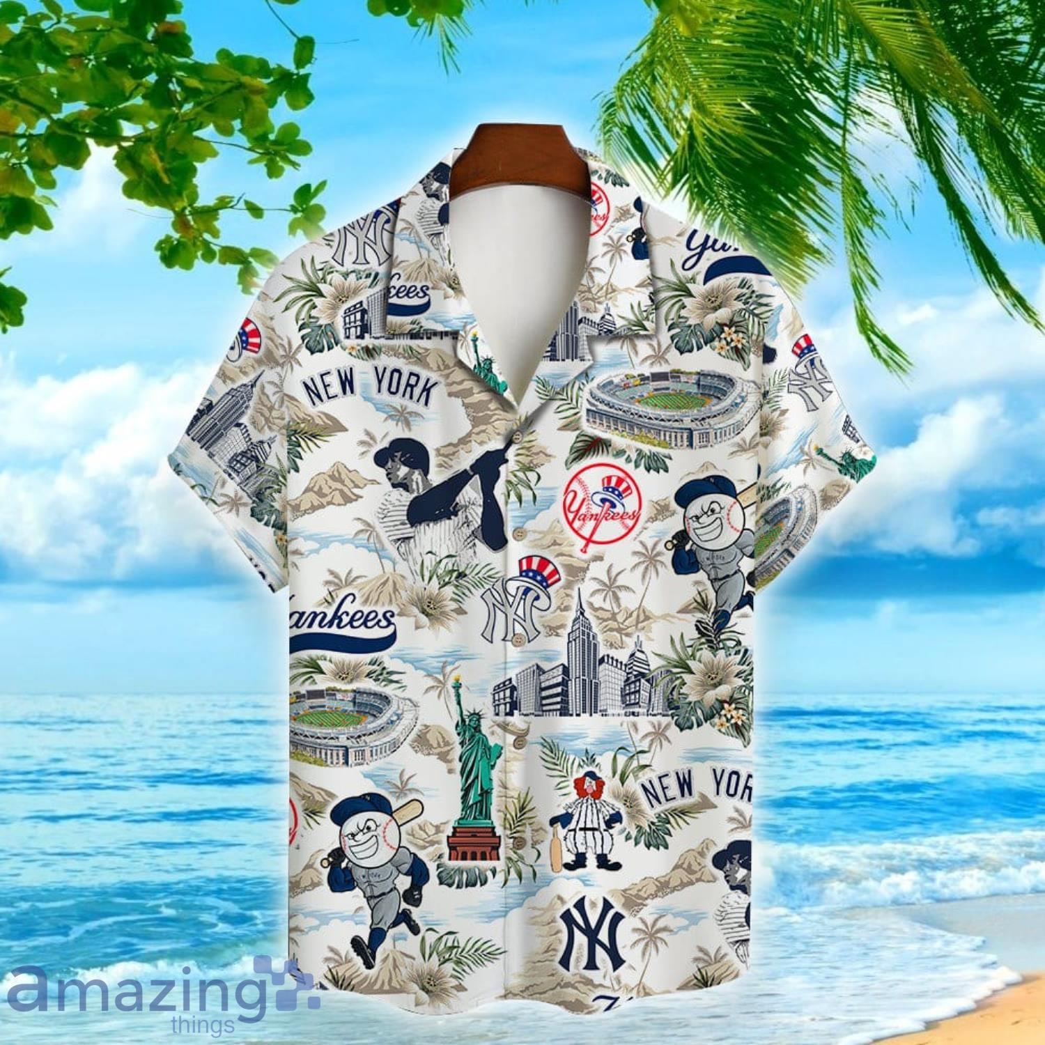 New York Yankees Baseball Pattern On White Background Short Sleeve 3D  Hawaiian Shirt Summer Gift