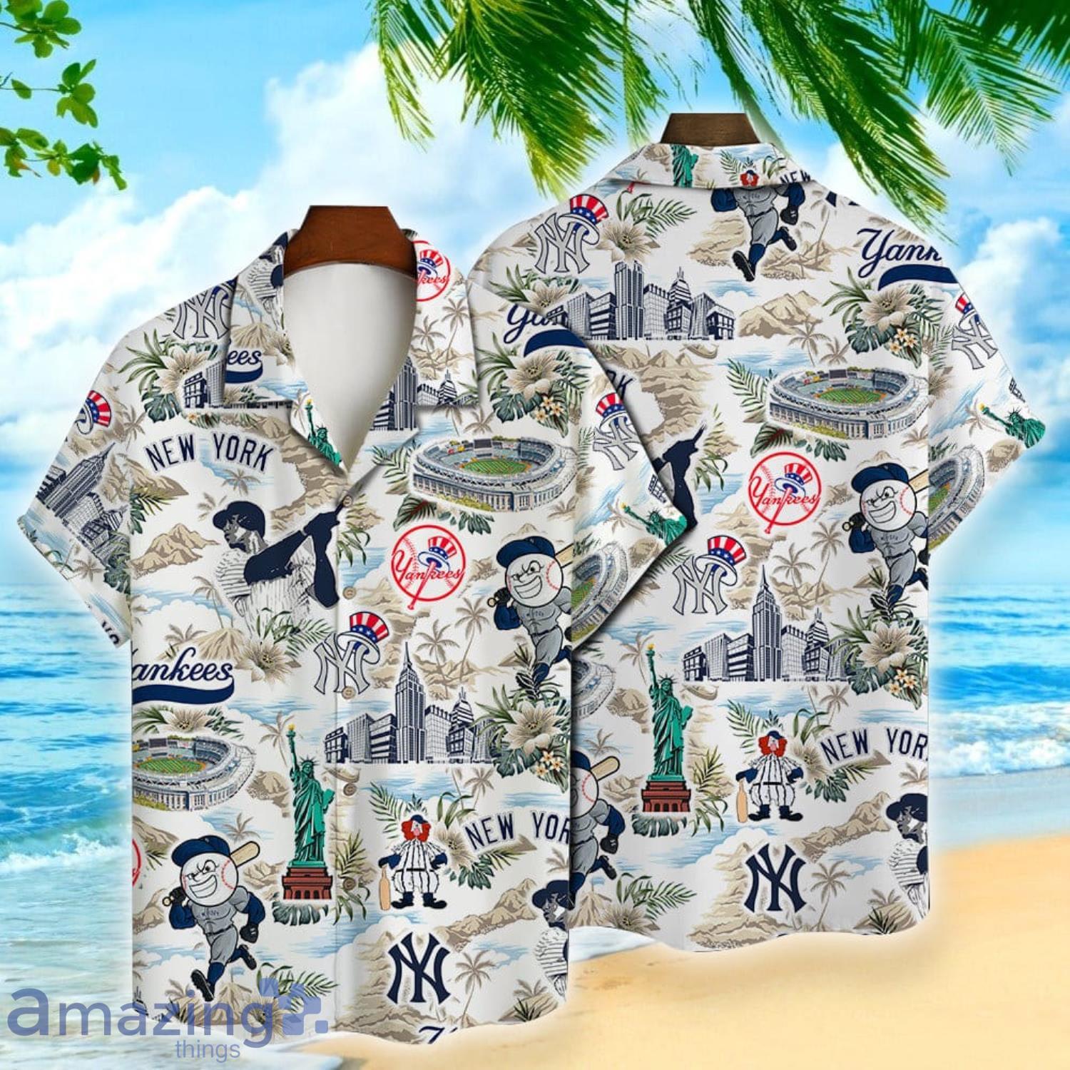 New York Yankees Baseball Pattern On White Background Short Sleeve 3D  Hawaiian Shirt Summer Gift