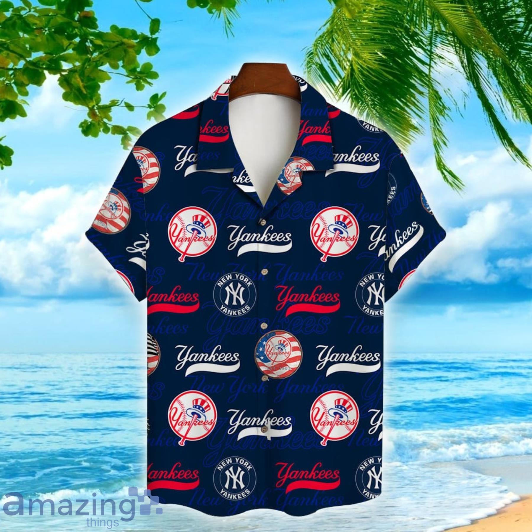 New York Yankees Logo Print Major League Baseball 3D Print Hawaiian Shirt For Fans image New York Yankees Logo Print Major League Baseball 3D Print Hawaiian Shirt For Fans Product Photo 2