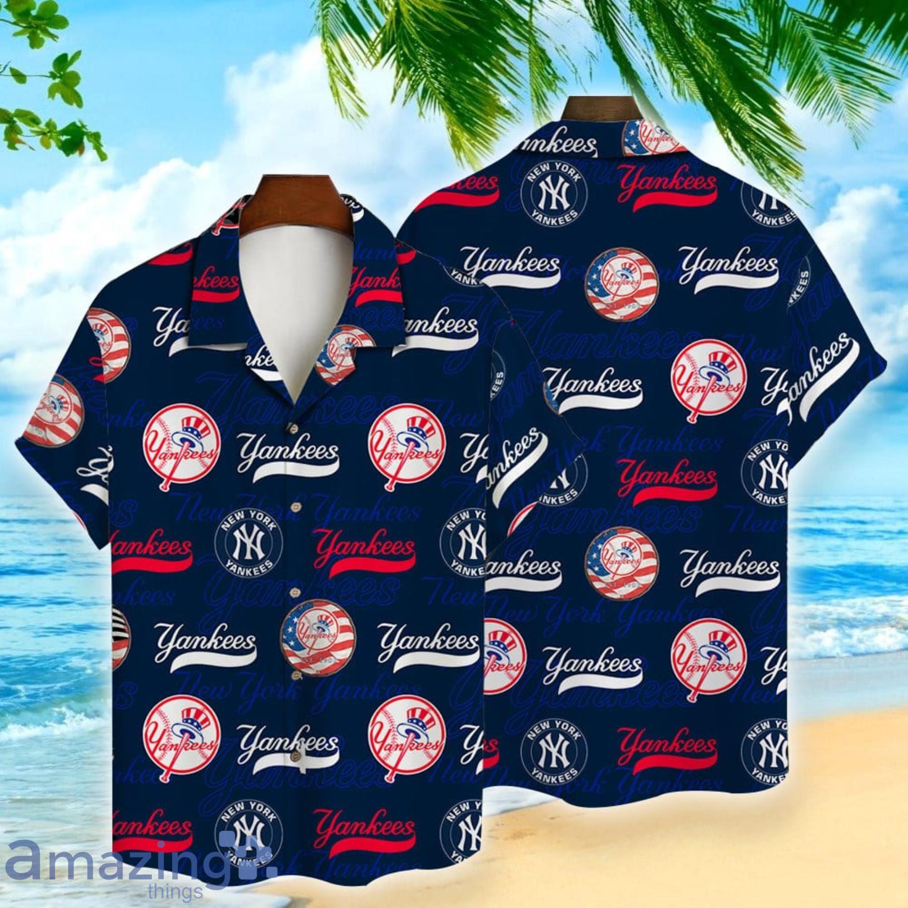 New York Yankees Logo Print Major League Baseball 3D Print Hawaiian Shirt For Fans Product Photo 1 New York Yankees Logo Print Major League Baseball 3D Print Hawaiian Shirt For Fans Product Photo 1