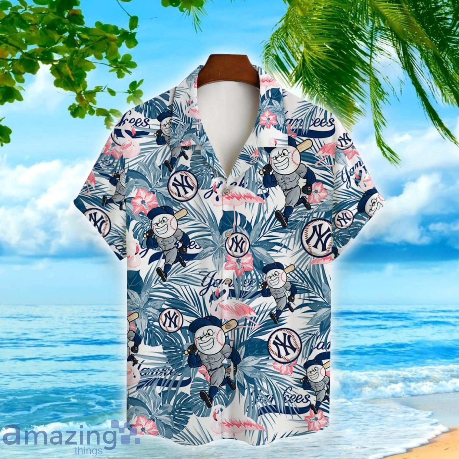 New York Yankees Major League Baseball Mascot Tropical Floral Hawaiian Shirt For Men And Women image New York Yankees Major League Baseball Mascot Tropical Floral Hawaiian Shirt For Men And Women Product Photo 2