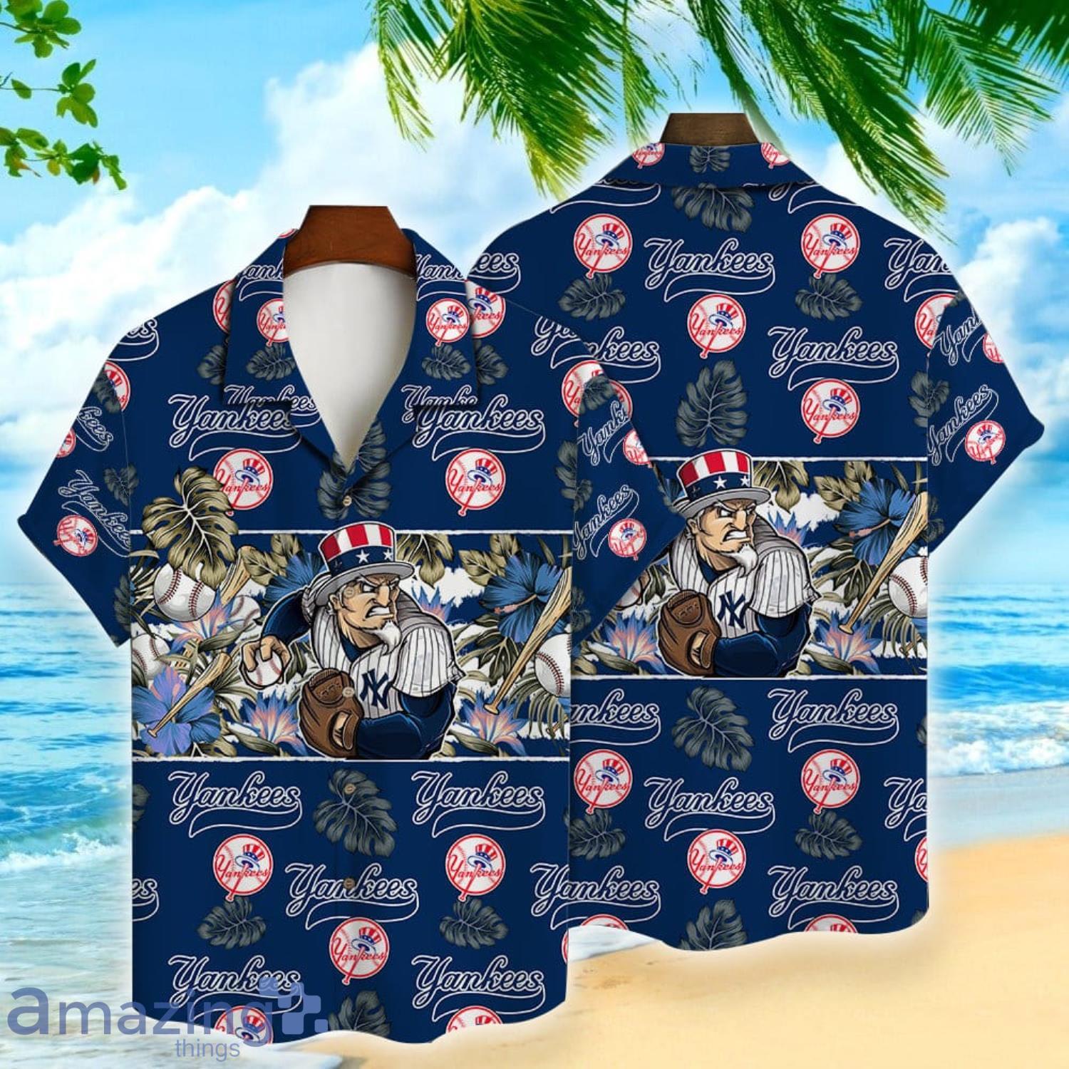 New York Yankees Mascot And Leaves Tropical Style Hawaiian Shirt