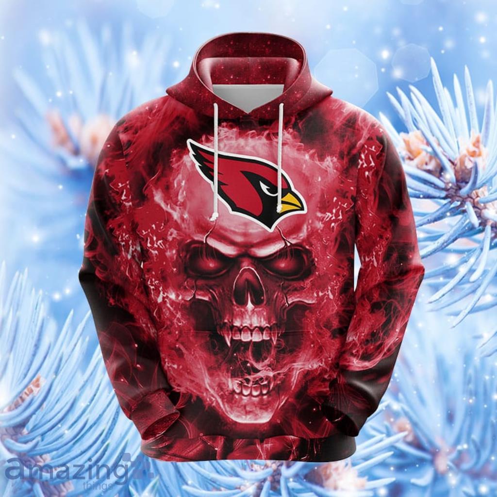 NFL Arizona Cardinals Skull Funny Red Hoodie, Zip Hoodie 3D All Over Print For Fans Product Photo 1