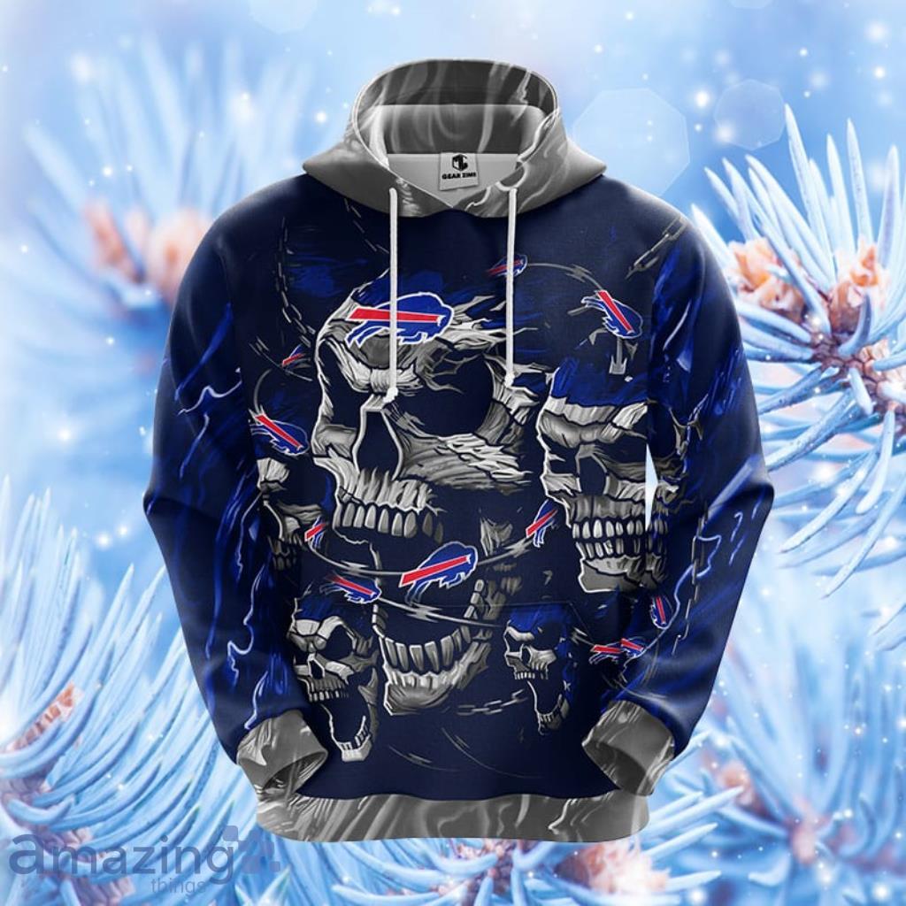 NFL Buffalo Bills Skull Funny Blue Hoodie, Zip Hoodie 3D All Over Print For Fans Product Photo 1