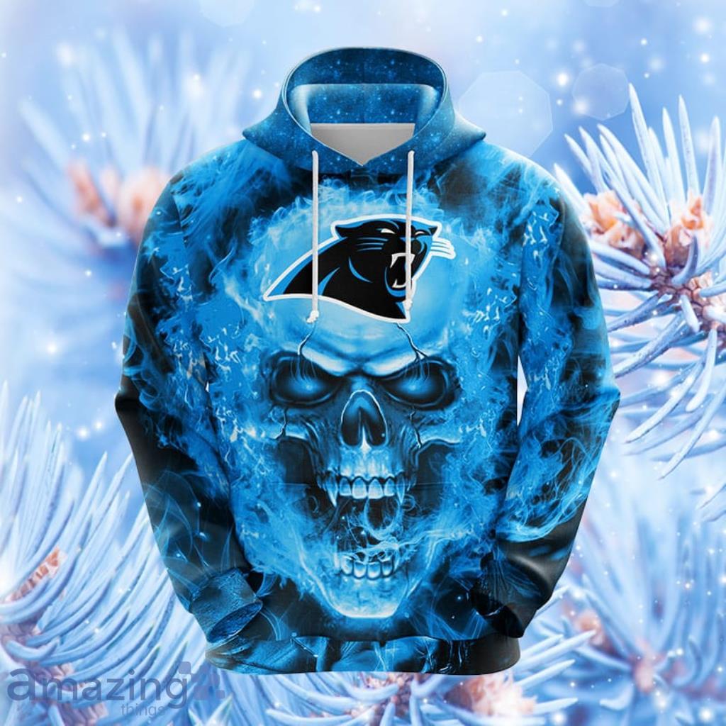 NFL Carolina Panthers Skull Funny Blue Hoodie, Zip Hoodie 3D All Over Print For Fans Product Photo 1