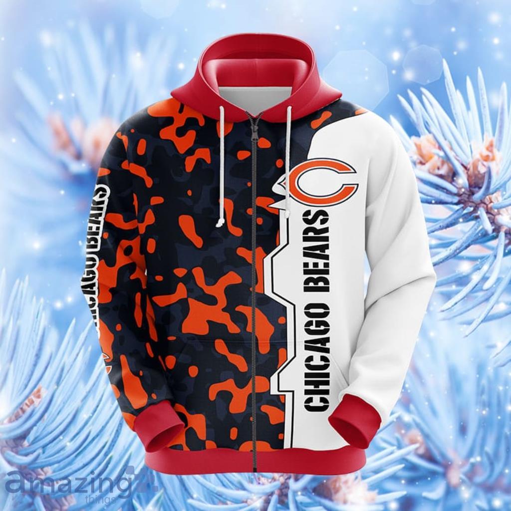NFL Chicago Bears Camouflage Orange Hoodie, Zip Hoodie 3D All Over Print For Fans Product Photo 1