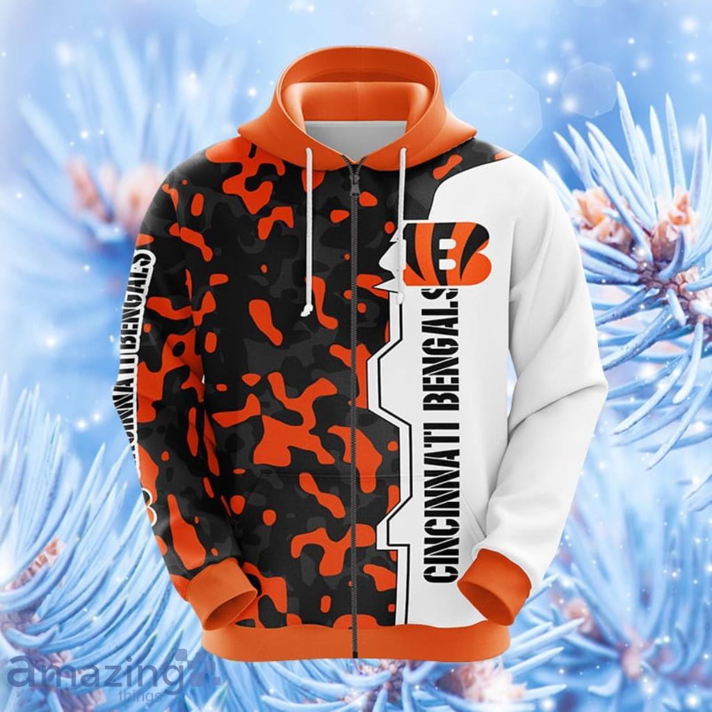 NFL Cincinnati Bengals Camouflage Orange Hoodie, Zip Hoodie 3D All Over Print For Fans Product Photo 1