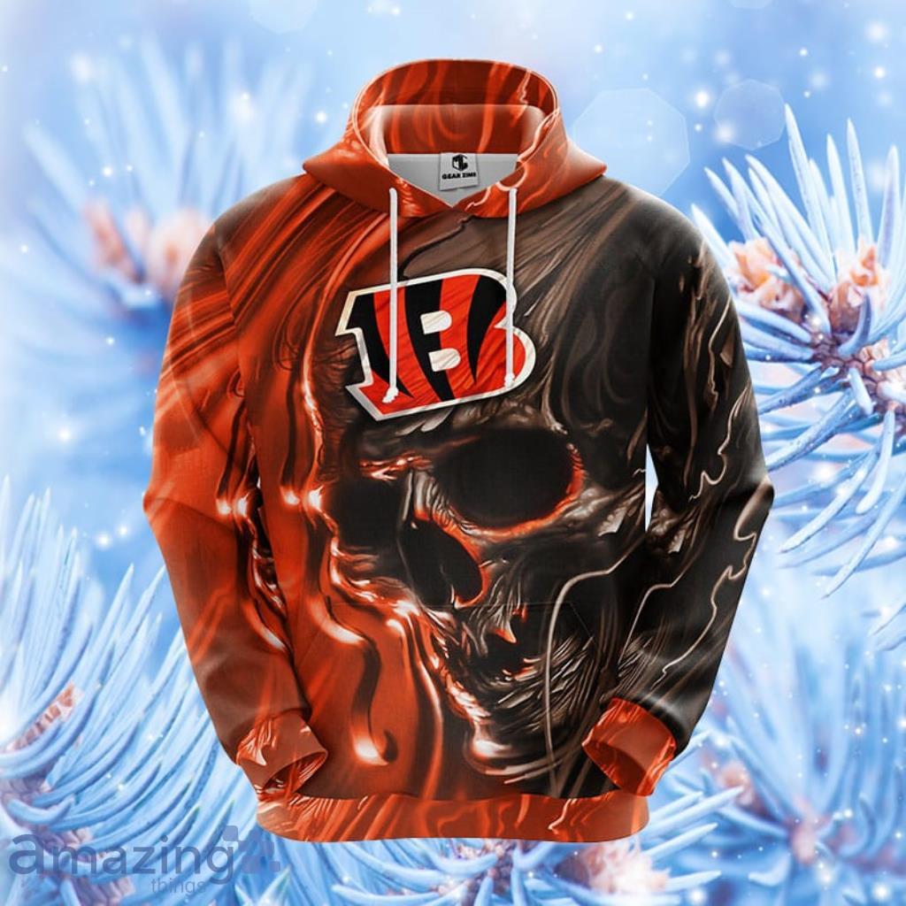 NFL Cincinnati Bengals Skull Orange Hoodie, Zip Hoodie 3D All Over Print For Fans Product Photo 1