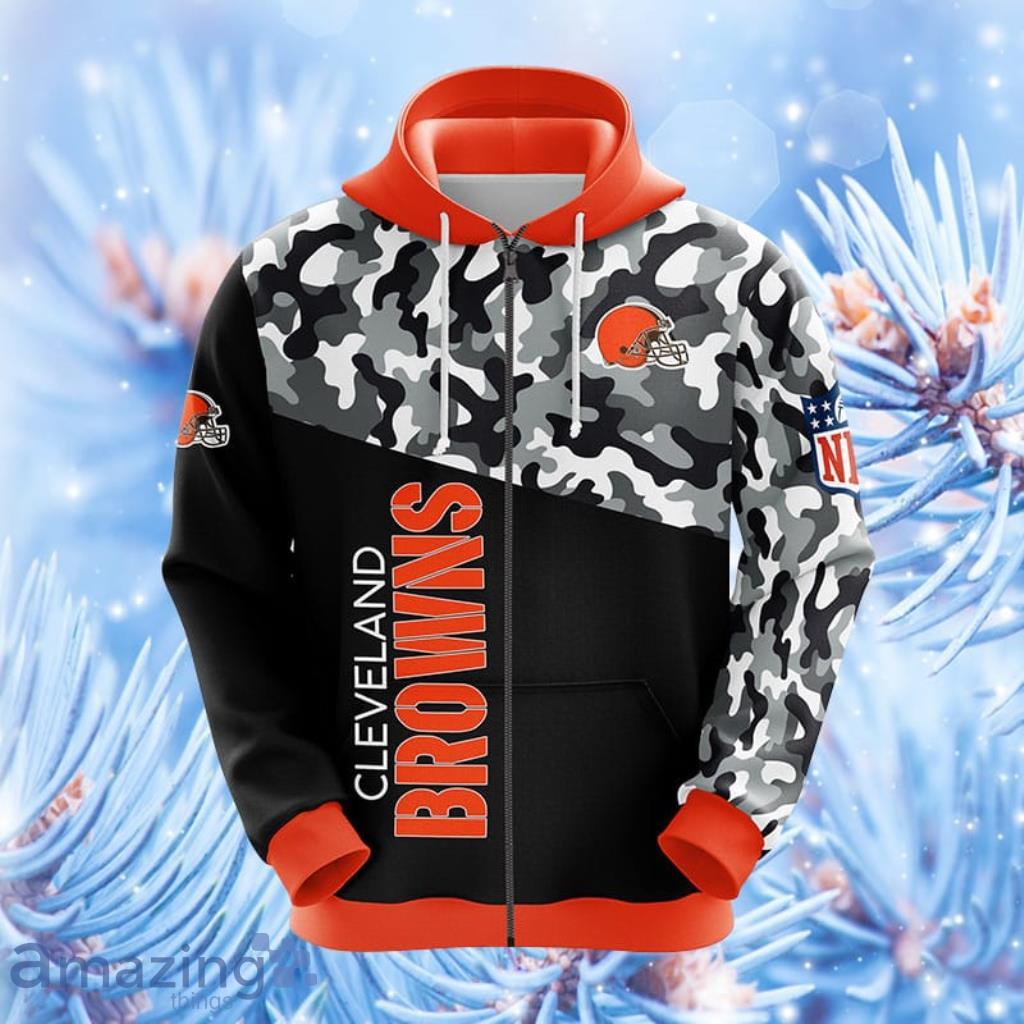 NFL Cleveland Browns Camouflage Orange Hoodie, Zip Hoodie 3D All Over Print For Fans Product Photo 1