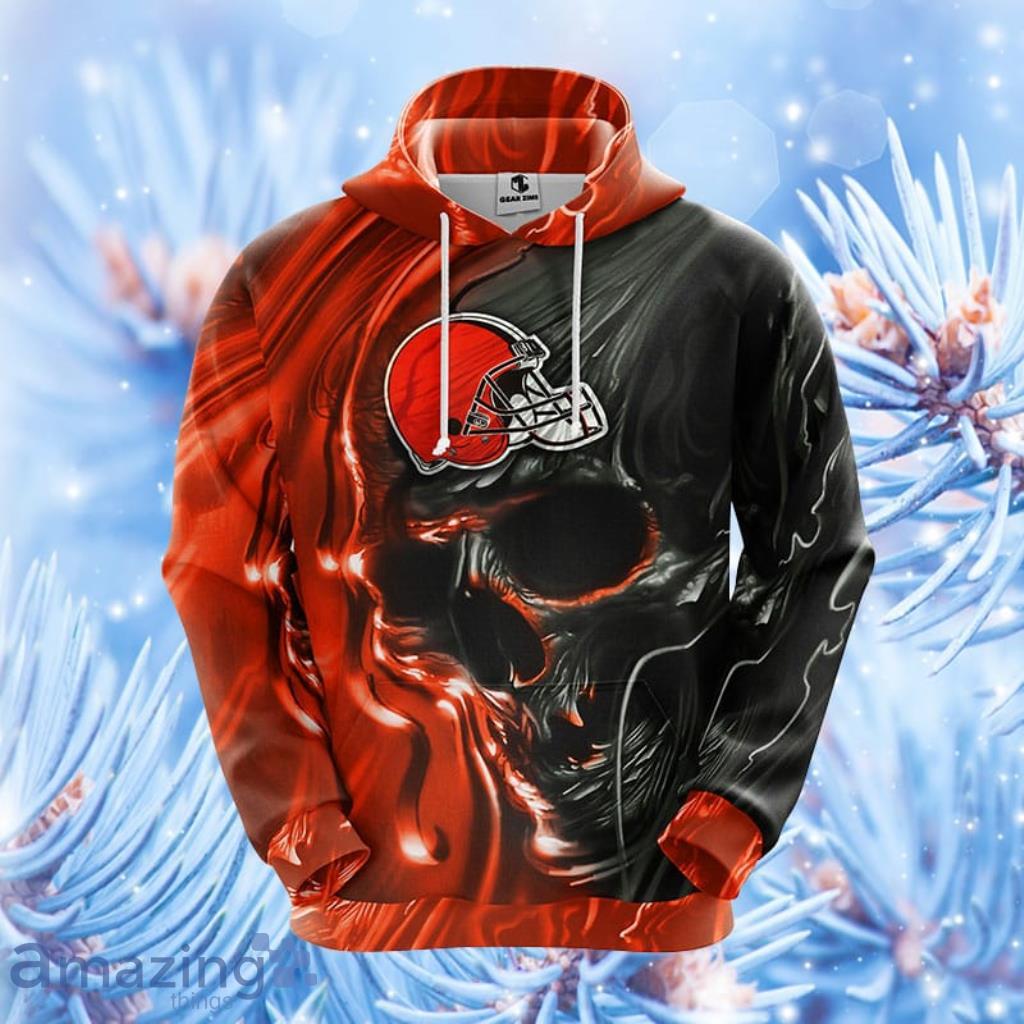 NFL Cleveland Browns Skull Orange Hoodie, Zip Hoodie 3D All Over Print For Fans Product Photo 1