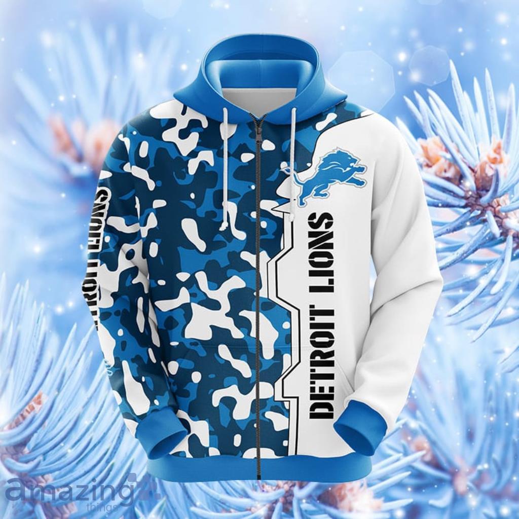 NFL Detroit Lions Camouflage Blue Hoodie, Zip Hoodie 3D All Over Print For Fans Product Photo 1