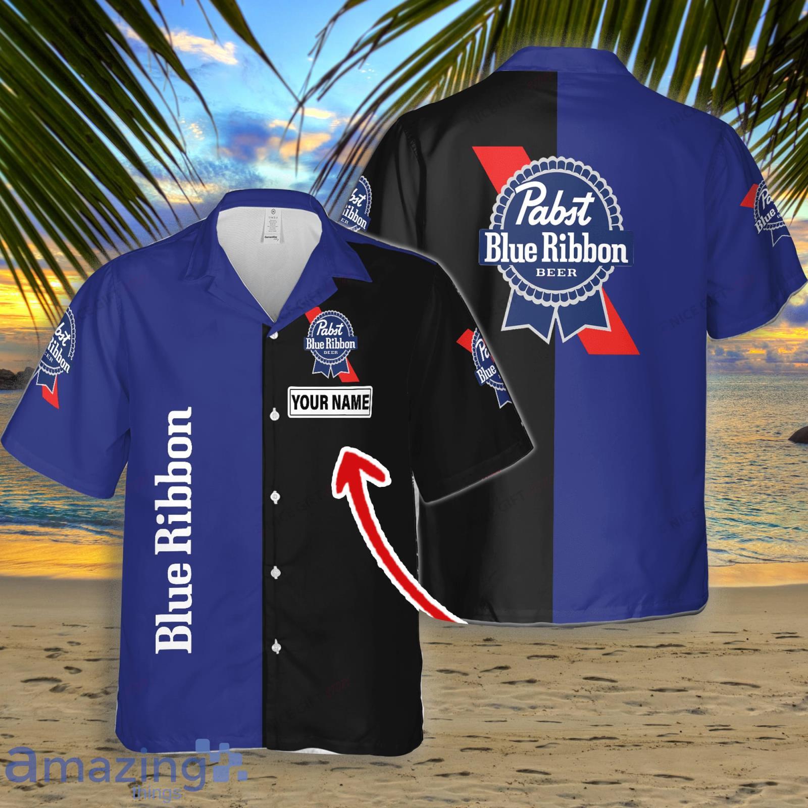 Pabst Blue Ribbon Custom Name Hawaiian Shirt Summer Gift Beach Shirt Product Photo 1