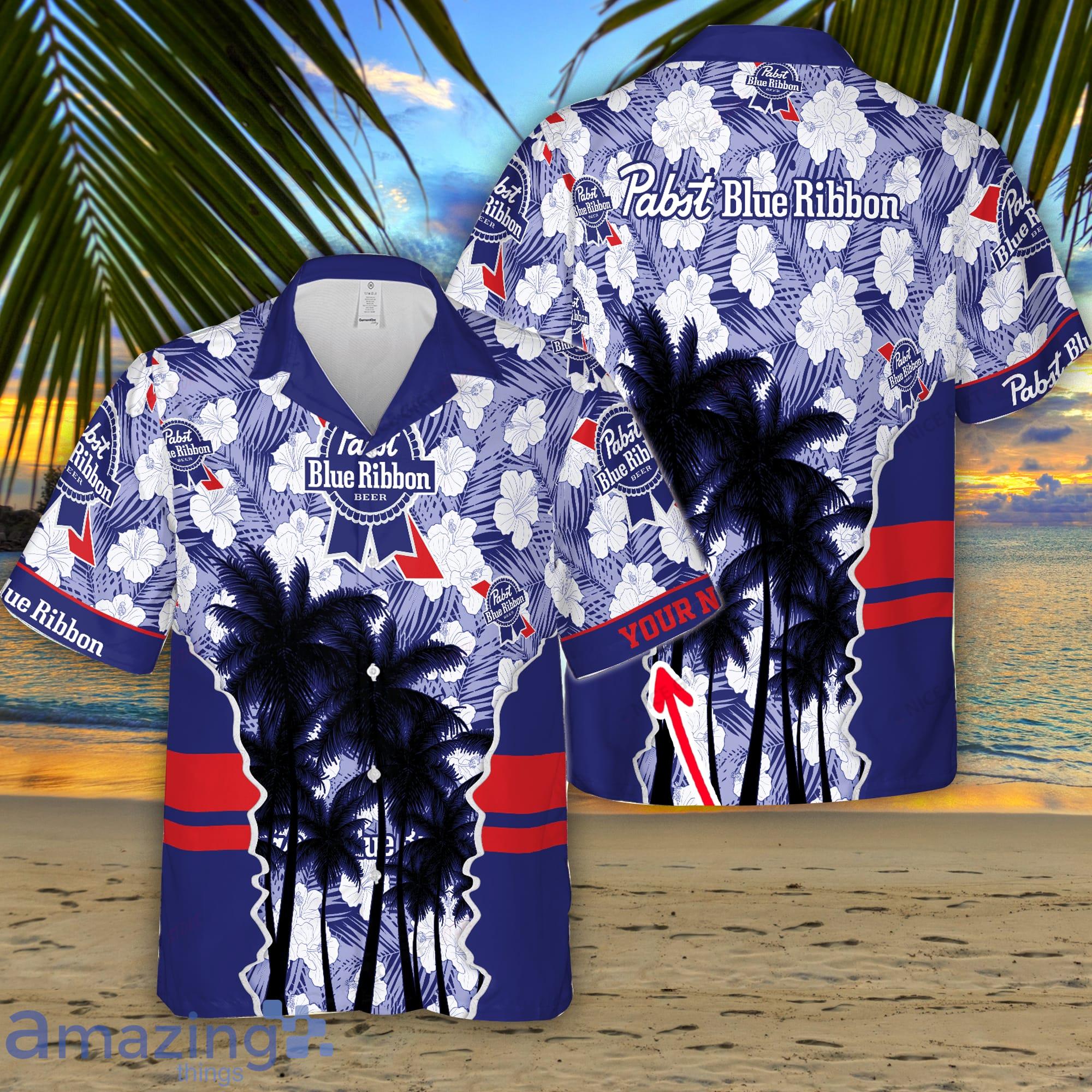 Pabst Blue Ribbon Palm Trees Custom Name Men And Women Hawaiian Shirt Summer Gift Product Photo 1