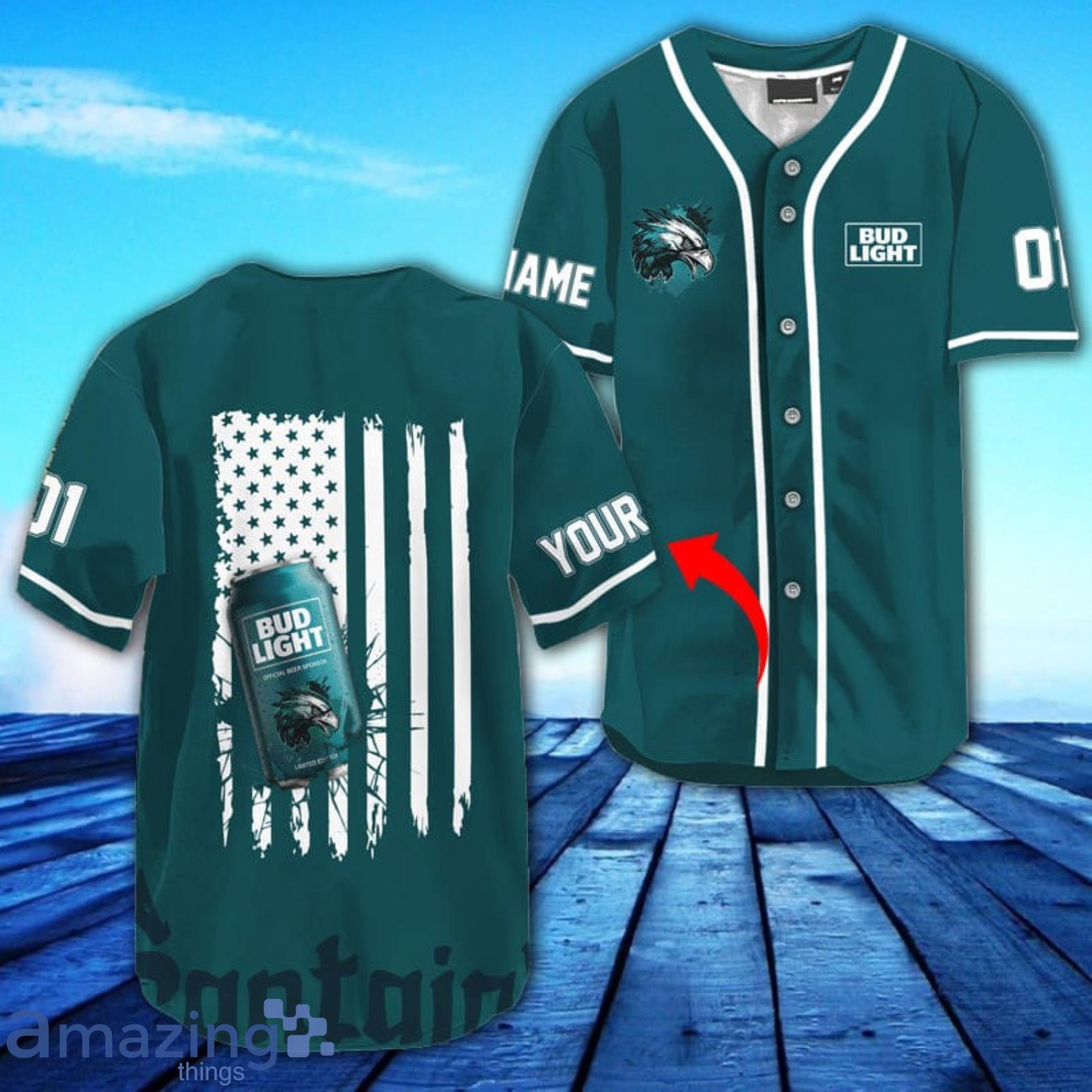 Personalized Bud Light Eagle American Flag AOP Full Print Baseball Jersey Shirt Product Photo 1