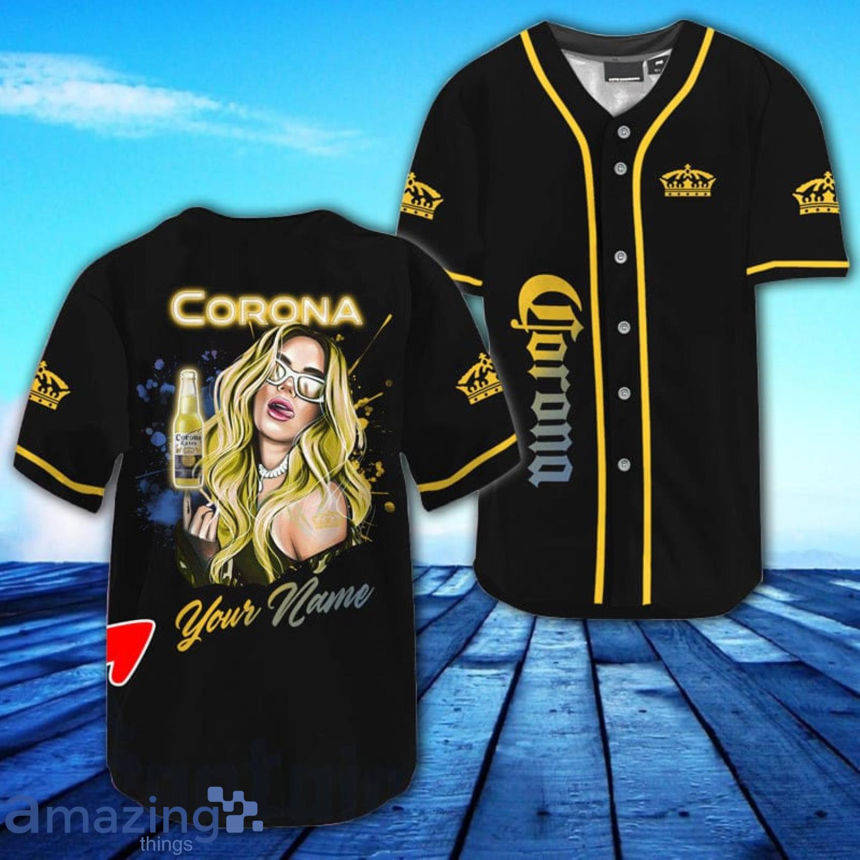 Personalized The Girl Get Drunk With Corona AOP Full Print Baseball Jersey Shirt Product Photo 1 Personalized The Girl Get Drunk With Corona AOP Full Print Baseball Jersey Shirt Product Photo 1