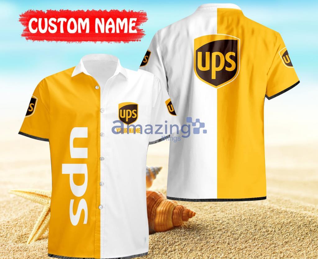 Personalized Ups Logo Trending Summer Yellow And White Hawaiian Shirt For Men And Women Product Photo 1