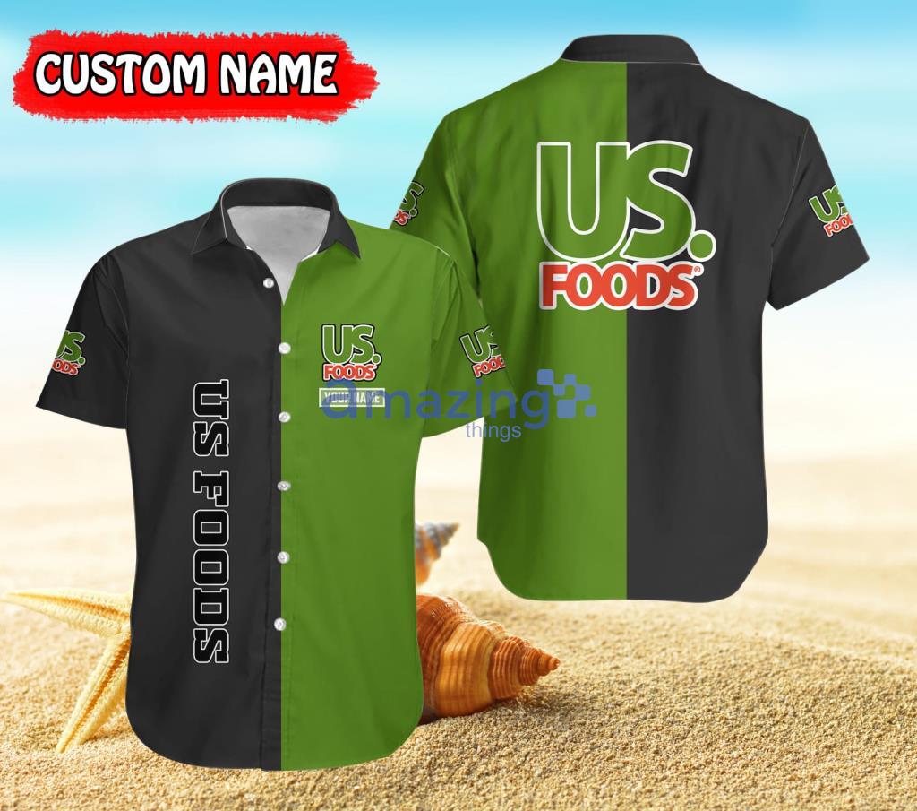 Personalized Us Foods Logo Dak Grey And Green Hawaiian Shirt For Men And Women Product Photo 1 Personalized Us Foods Logo Dak Grey And Green Hawaiian Shirt For Men And Women Product Photo 1