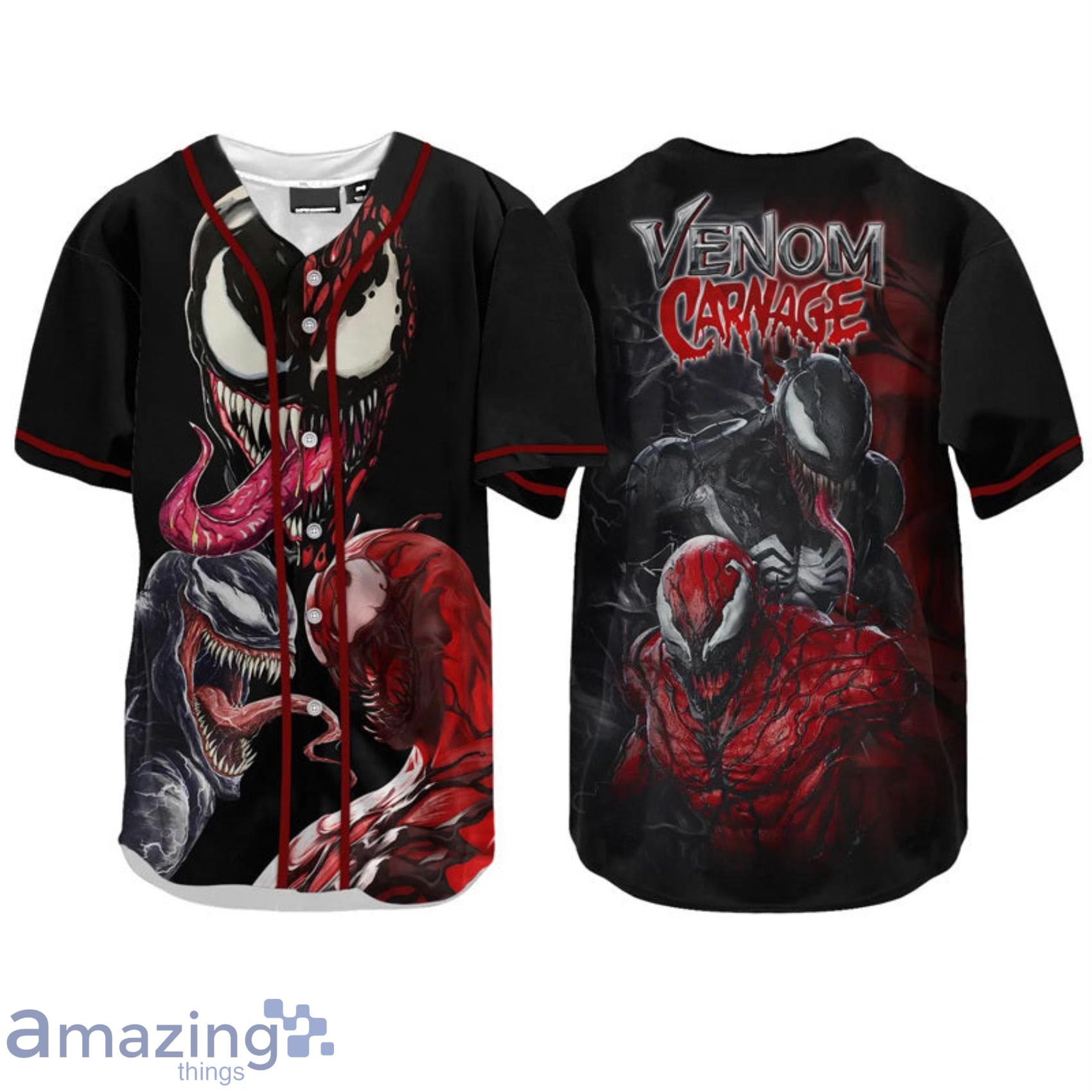 Personalized Venom Carnage Black And Red AOP Full Print Baseball Jersey Shirt Product Photo 1
