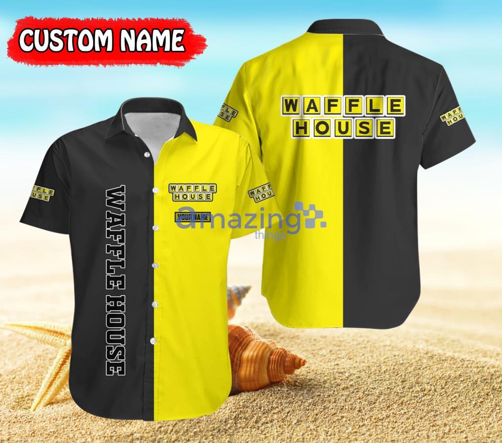 Custom Name waffle house Logo Hibiscus 3D Hawaiian Shirt Gift For Men Women  - Freedomdesign