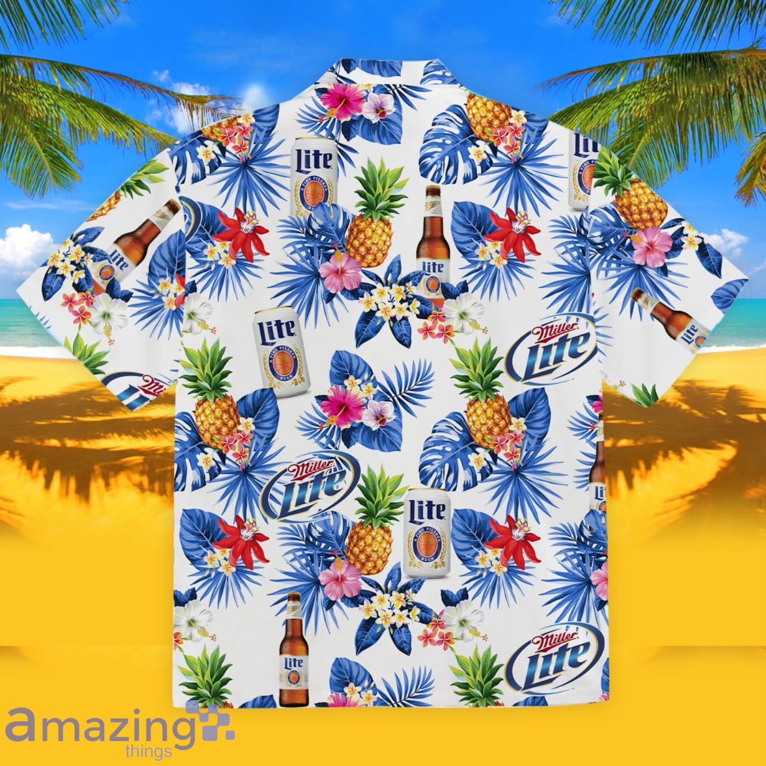 Miller Lite Pineapple Palm Leaf Hawaiian Shirt