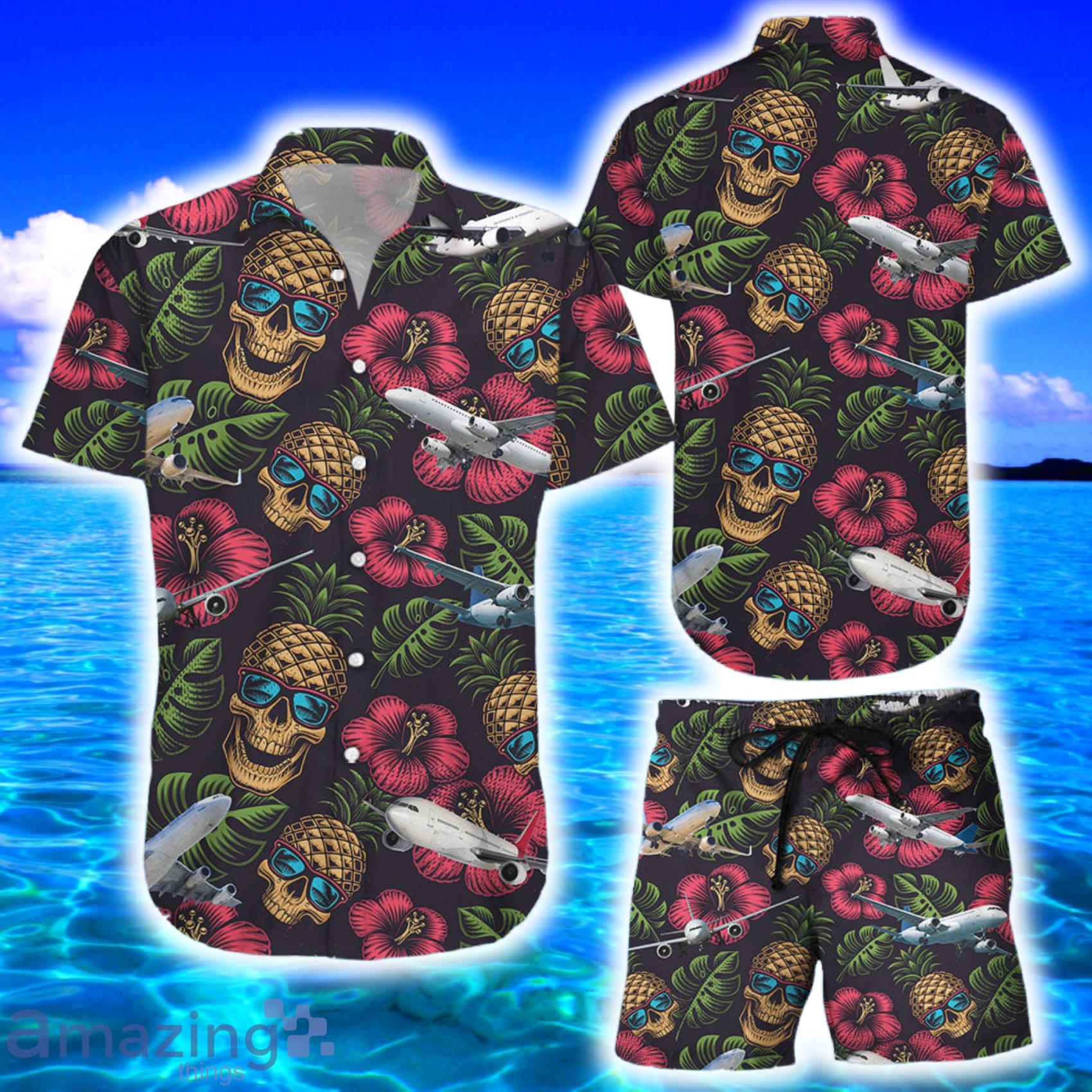 Pineapple Skull Hawaiian Shirt Tropical Skull Beach Short 