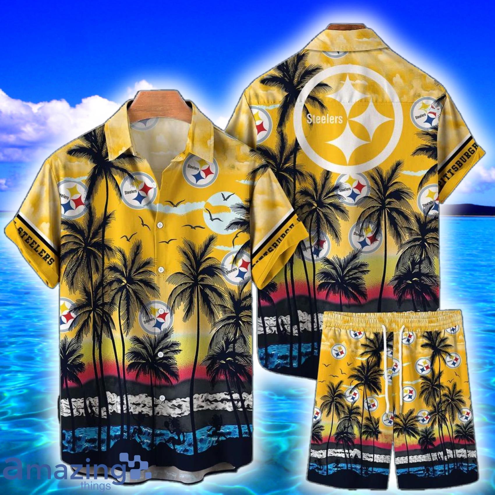 Pittsburgh Steelers NflCoconut Trees Summer Beach Digital Art Hawaiian Shirt  And Beach Short