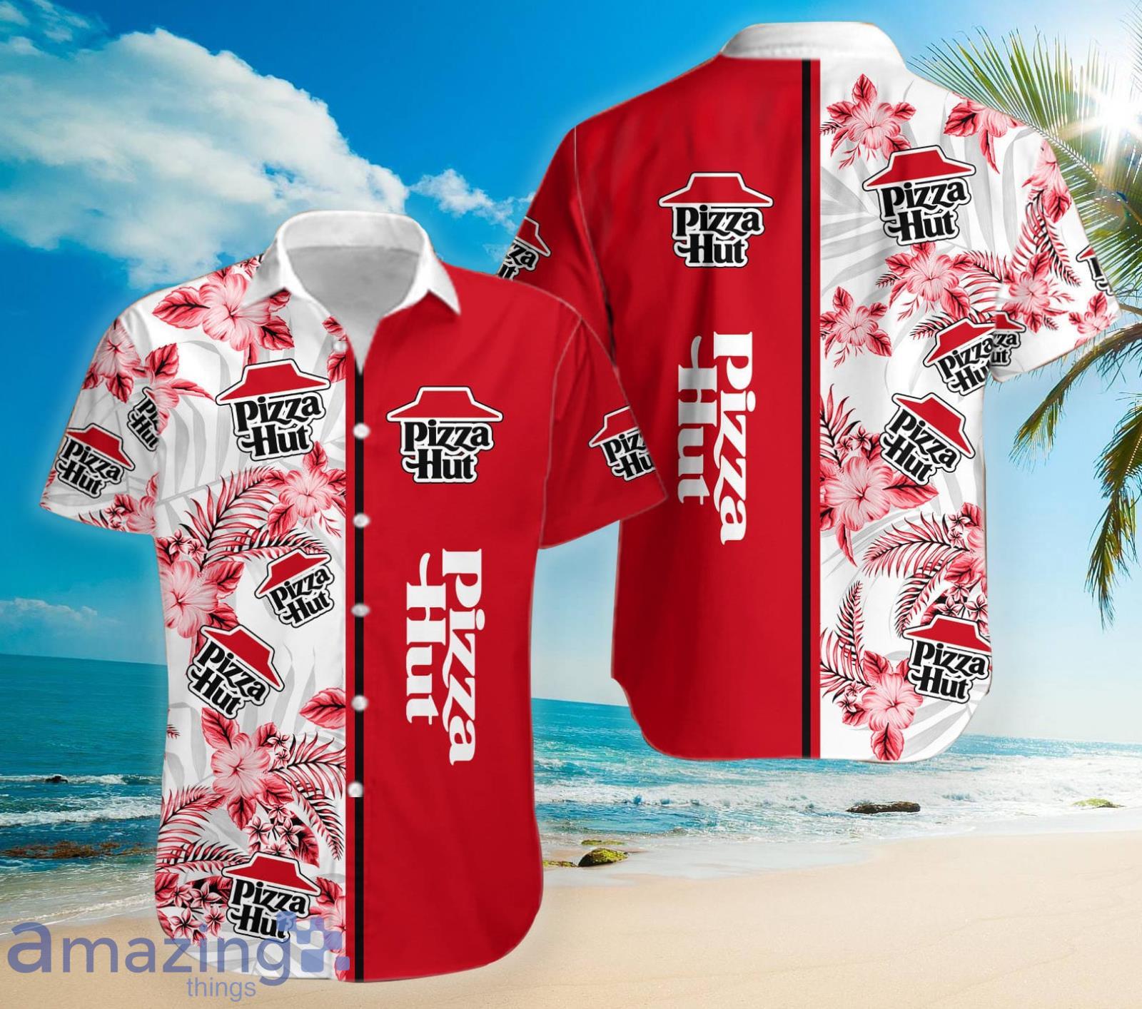 Pizza Hut Tropical Flower Hawaiian Shirt For Men And Women Product Photo 1