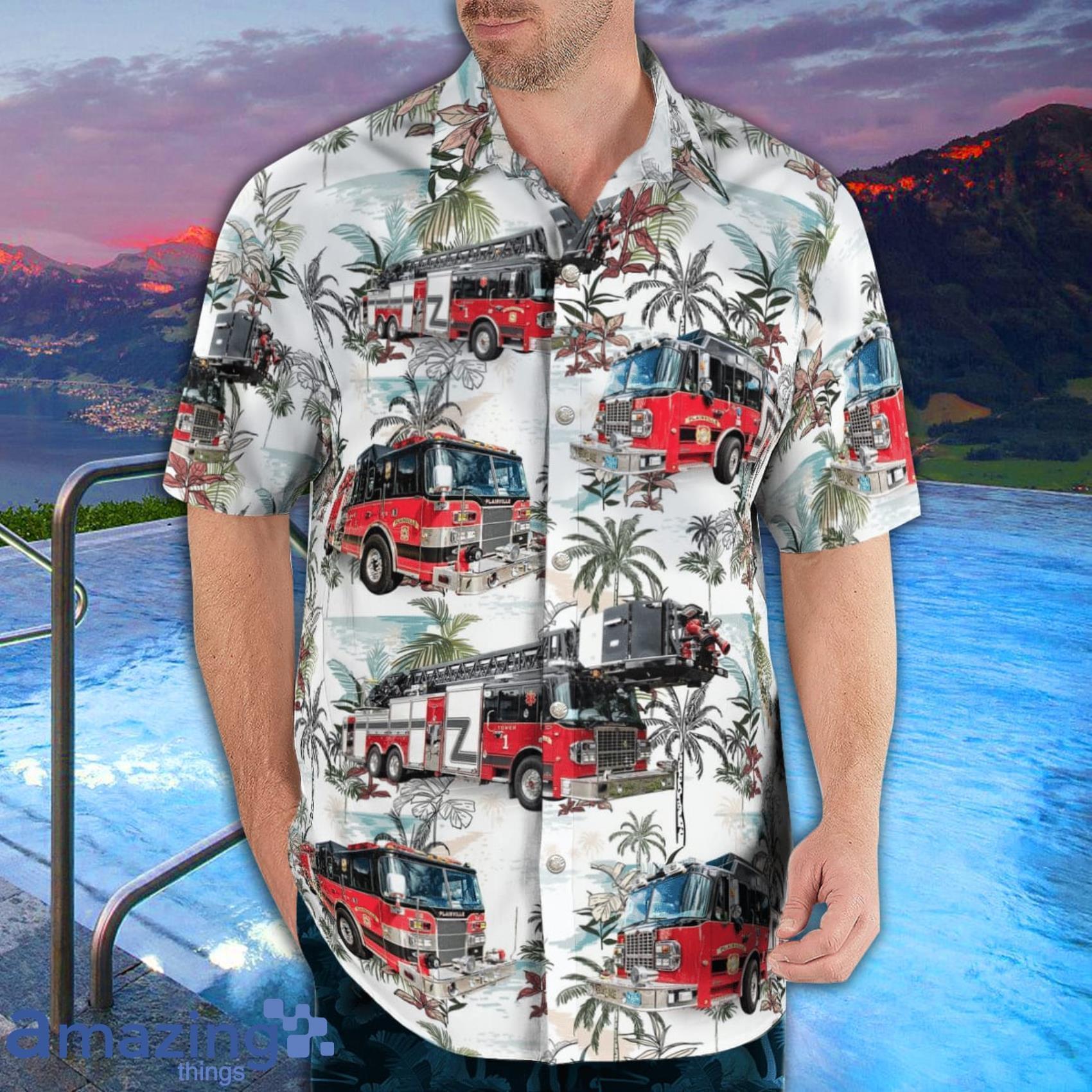 Plainville Fire Department AOP Aloha Tropical Style Hawaiian Shirt And Beach Short image Plainville Fire Department AOP Aloha Tropical Style Hawaiian Shirt And Beach Short Product Photo 2