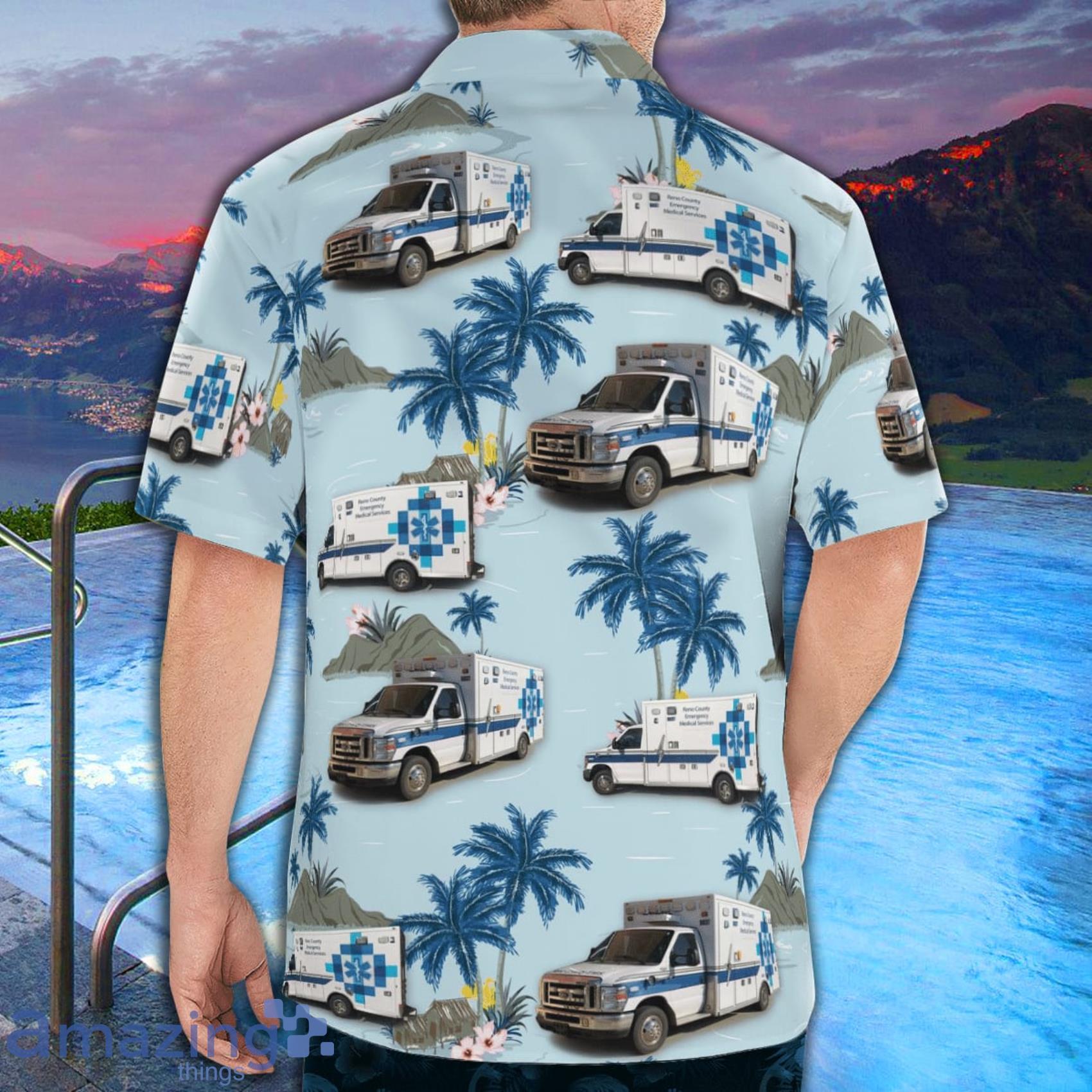 Reno County Ems AOP Aloha Tropical Style Hawaiian Shirt And Beach Short image Reno County Ems AOP Aloha Tropical Style Hawaiian Shirt And Beach Short Product Photo 2
