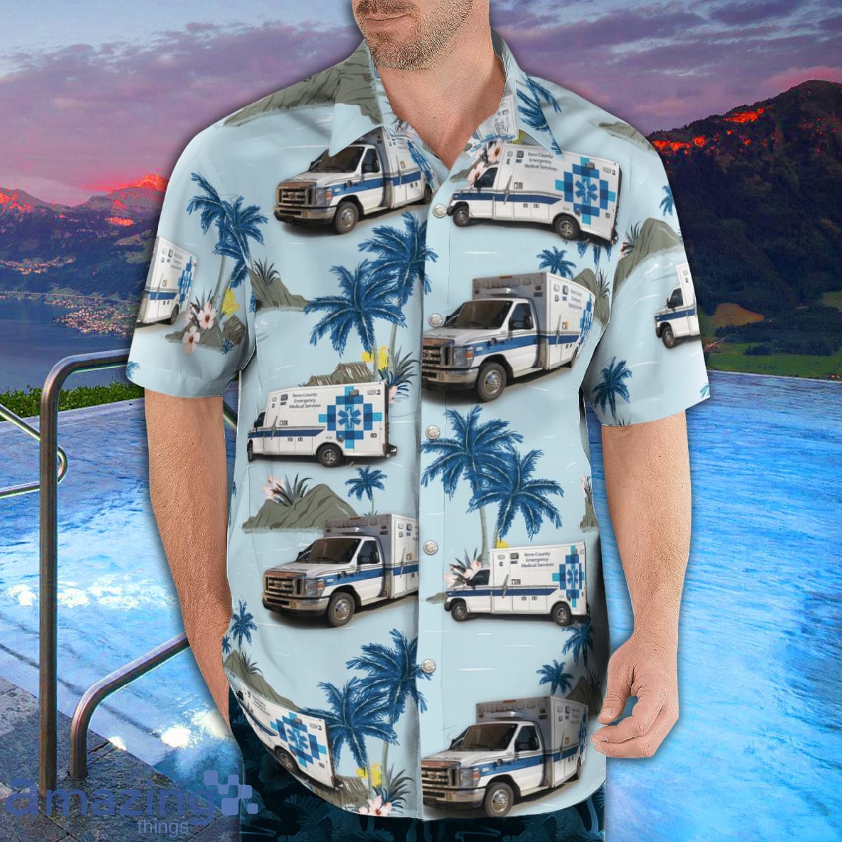 Reno County Ems AOP Aloha Tropical Style Hawaiian Shirt And Beach Short image Reno County Ems AOP Aloha Tropical Style Hawaiian Shirt And Beach Short Product Photo 4