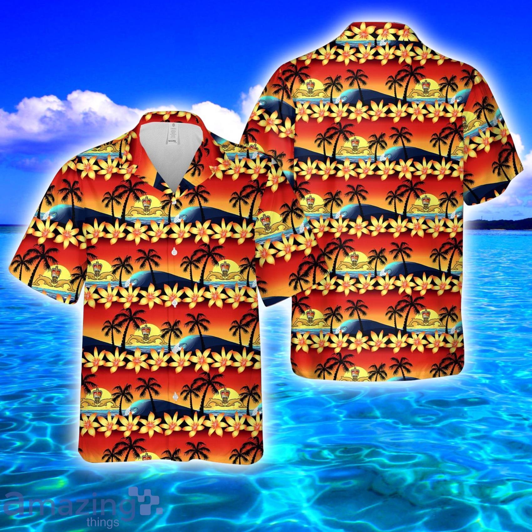 RN Dolphins Badge Tropical Style Full Print Hawaiian Shirt Vs Short Set Product Photo 1