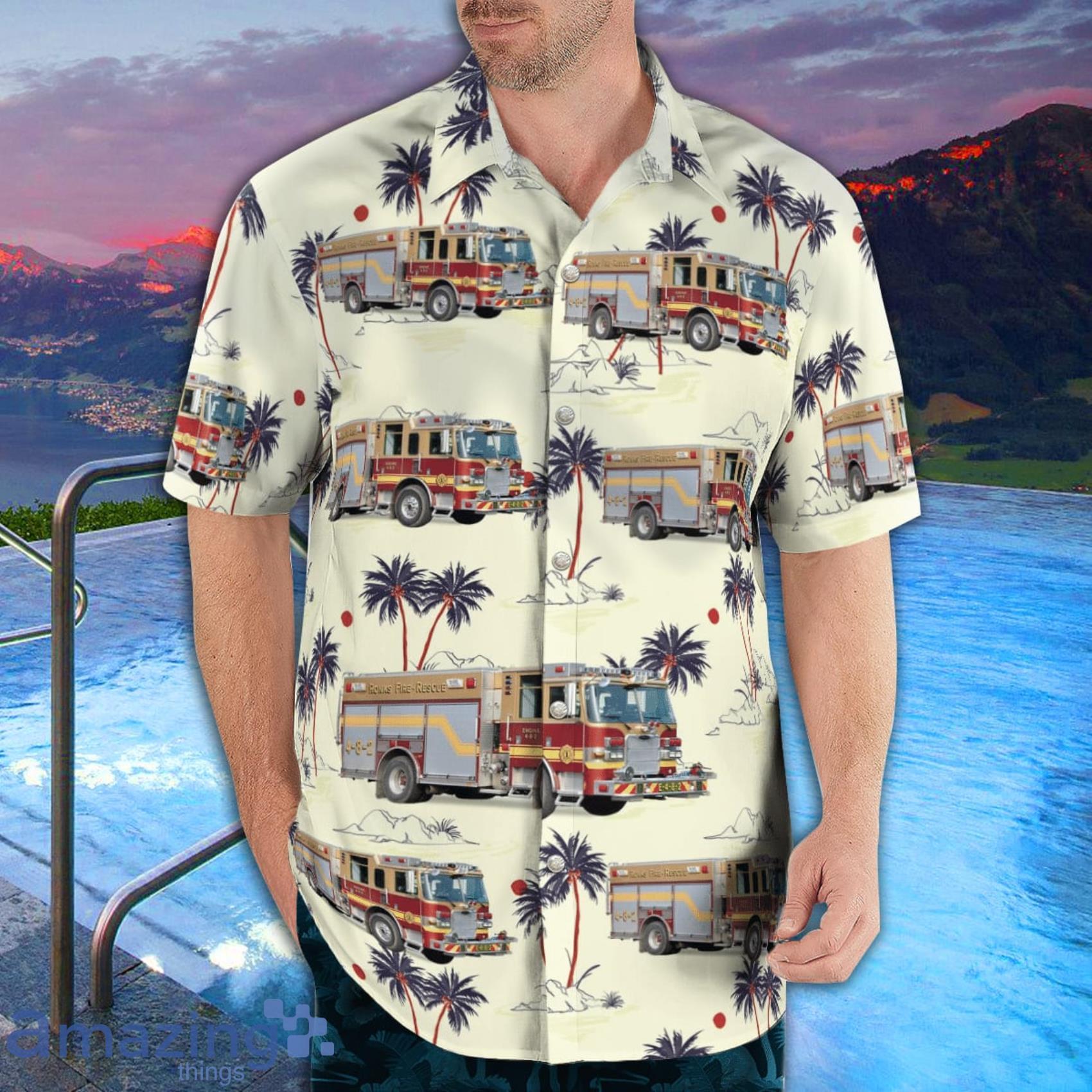 Ronks Fire Rescue Tropical Style AOP Short Sleeve Hawaiian Shirt And Beach Short image Ronks Fire Rescue Tropical Style AOP Short Sleeve Hawaiian Shirt And Beach Short Product Photo 4