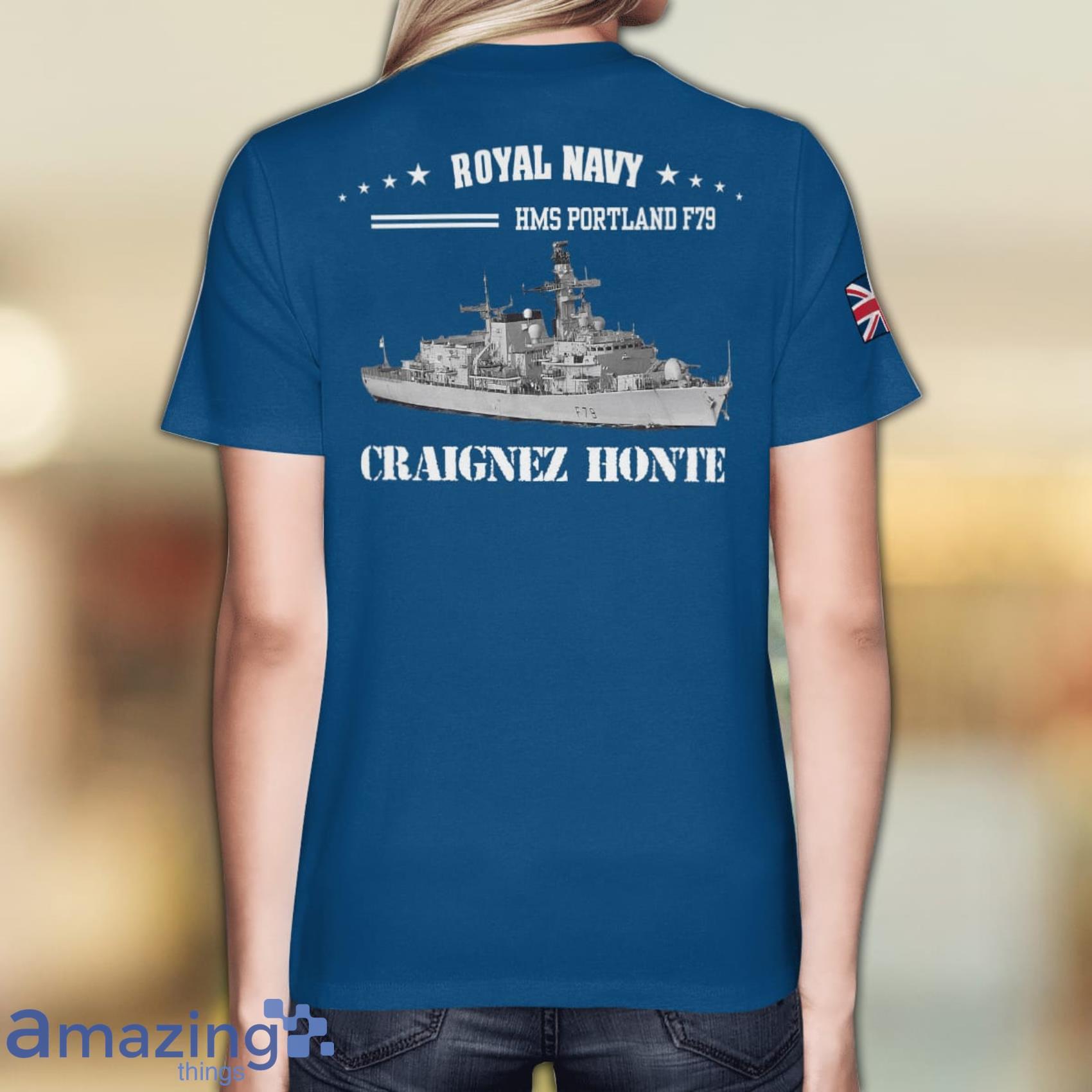Royal Navy HMS Portland (F79) Duke class Type 23 Frigate All Over Print 3D T Shirt image Royal Navy HMS Portland (F79) Duke class Type 23 Frigate All Over Print 3D T-Shirt Product Photo 3