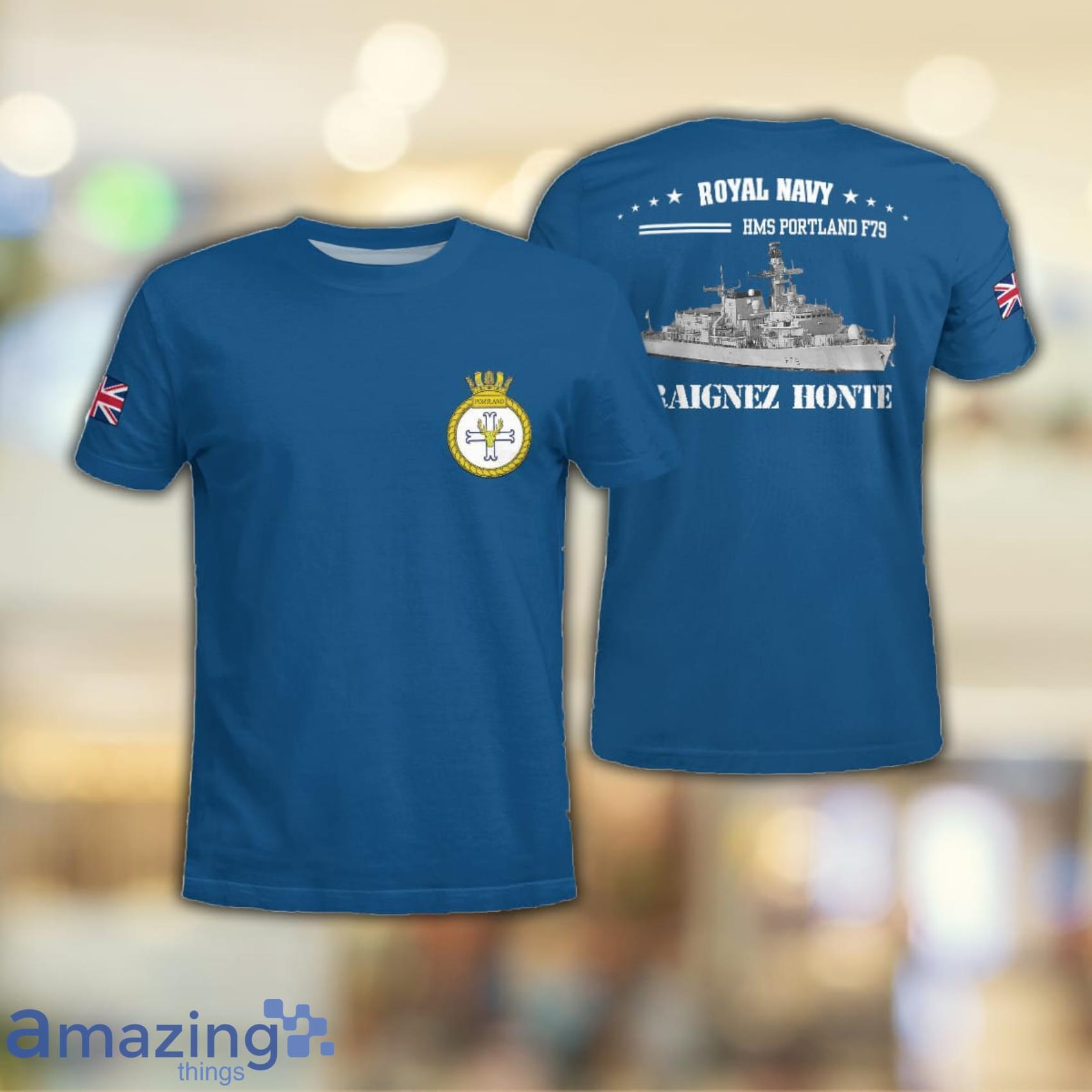 Royal Navy HMS Portland (F79) Duke class Type 23 Frigate All Over Print 3D T-Shirt Product Photo 1 Royal Navy HMS Portland (F79) Duke class Type 23 Frigate All Over Print 3D T-Shirt Product Photo 1