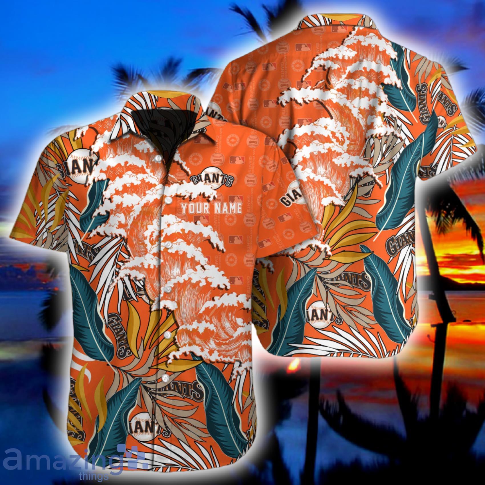 San Francisco Giants MLB Custom Name Tropical Flower And Wave Japan Style Hawaiian Shirt Product Photo 1